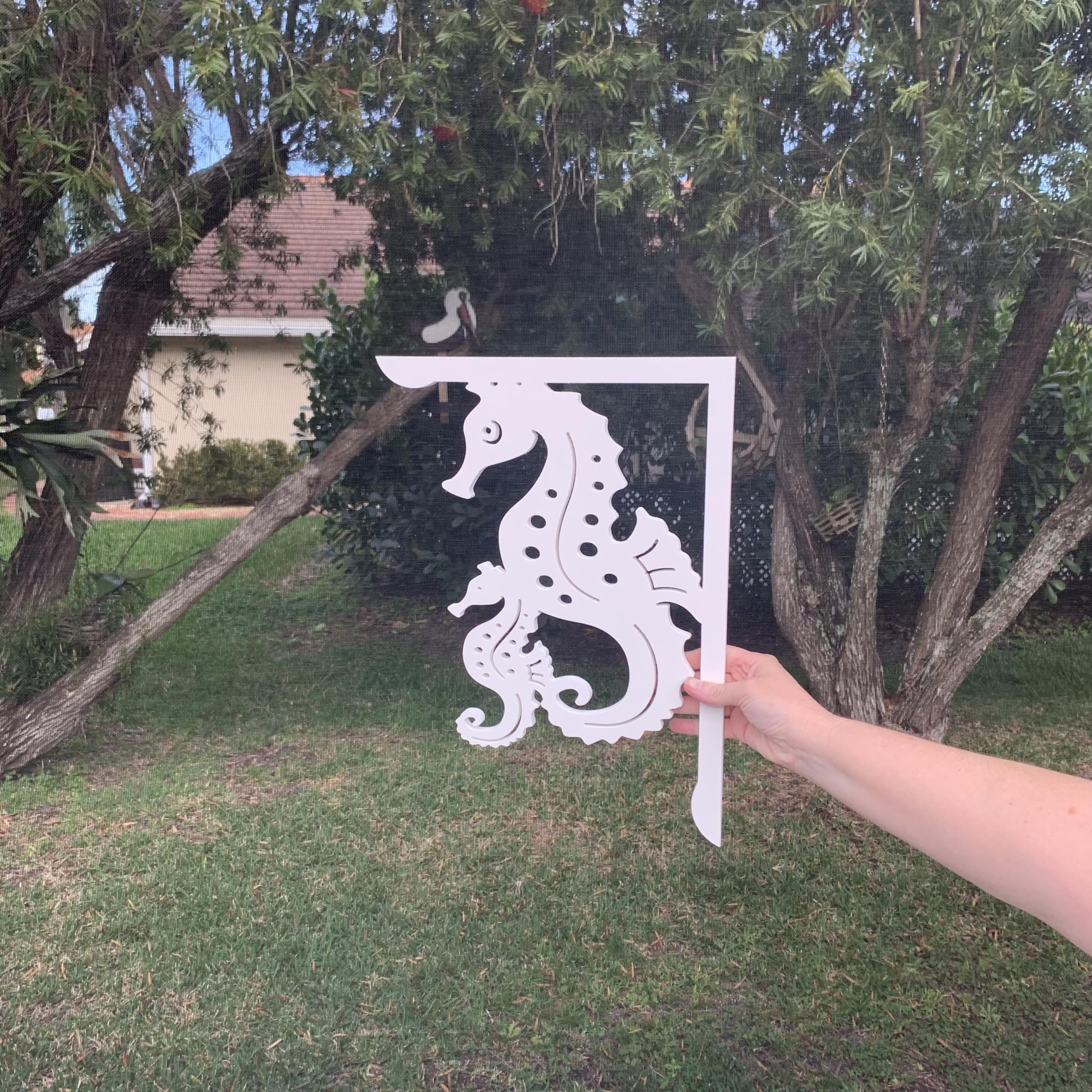 Seahorse with Baby Mailbox Bracket - Durable 16x12 Inch Decorative Wall Hook for Nursery, Bedroom & Coastal Home Decor
