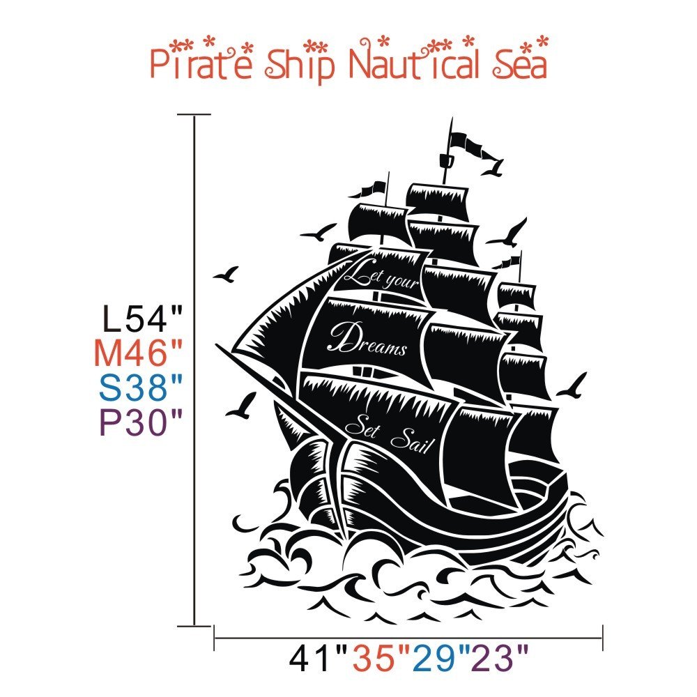 Pirate Ship Wall Decal - Nautical Vinyl Wall Sticker for Home Decor, Sailboat Wall Mural Art in Dark Brown | Perfect for Kids' Room, Nursery, or Themed Party Decorations