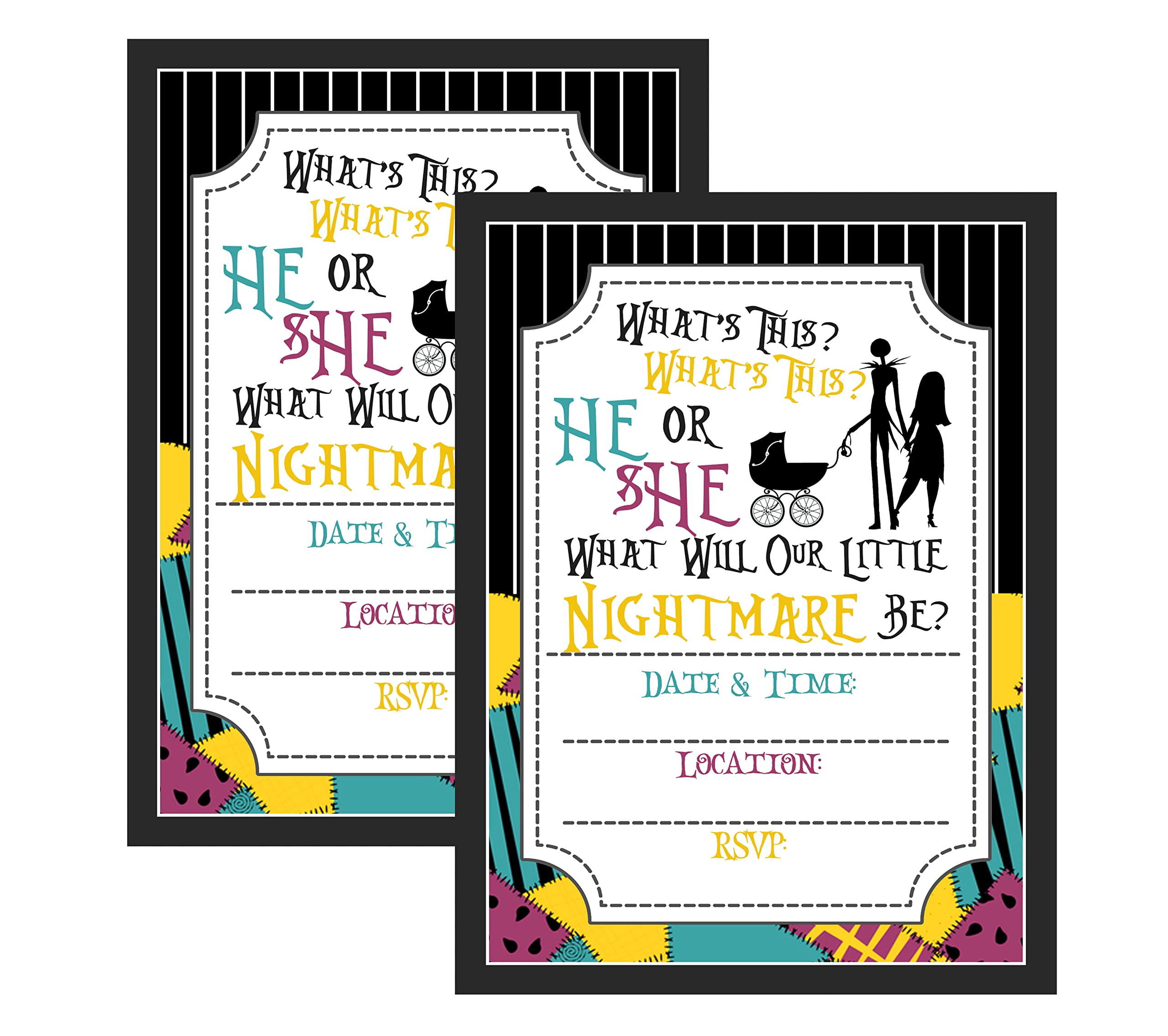 Nightmare Before Christmas Baby Shower Invitations - Set of 12 with Envelopes for Gender Reveal Party Decor