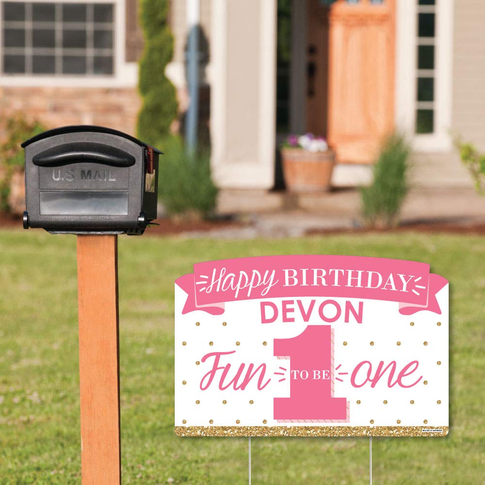 Personalized 1st Birthday Yard Sign for Girls - Custom Name Lawn Decoration - 'Fun to be One' Party Decor - Perfect for Outdoor Celebrations & Photo Backdrops