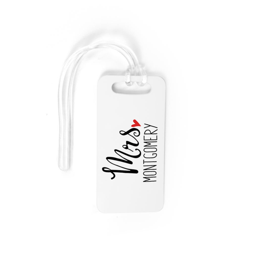 Personalized Luggage Tag for Women - Custom Mrs. Bag Tag with Standard Lines on Back - Small White Travel Accessory for Suitcases, Backpacks & Carry-Ons - Perfect Gift for Wife, Mom & Travelers
