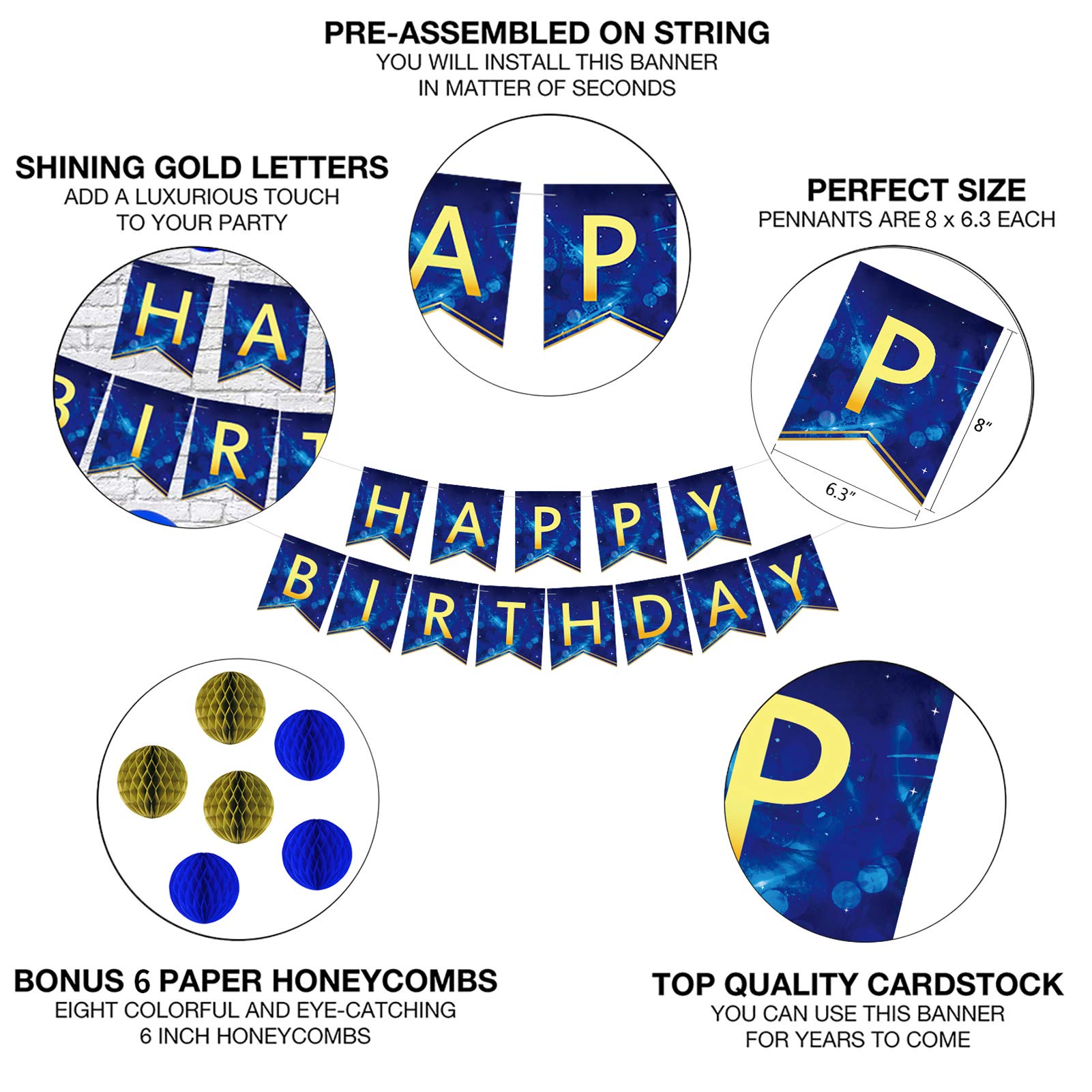 Blue Birthday Party Decorations for Men & Boys - Happy Birthday Banner, Balloons & Supplies for Kids Birthday Celebration | Perfect for Indoor & Outdoor Birthday Parties, Baby Showers & Special Events