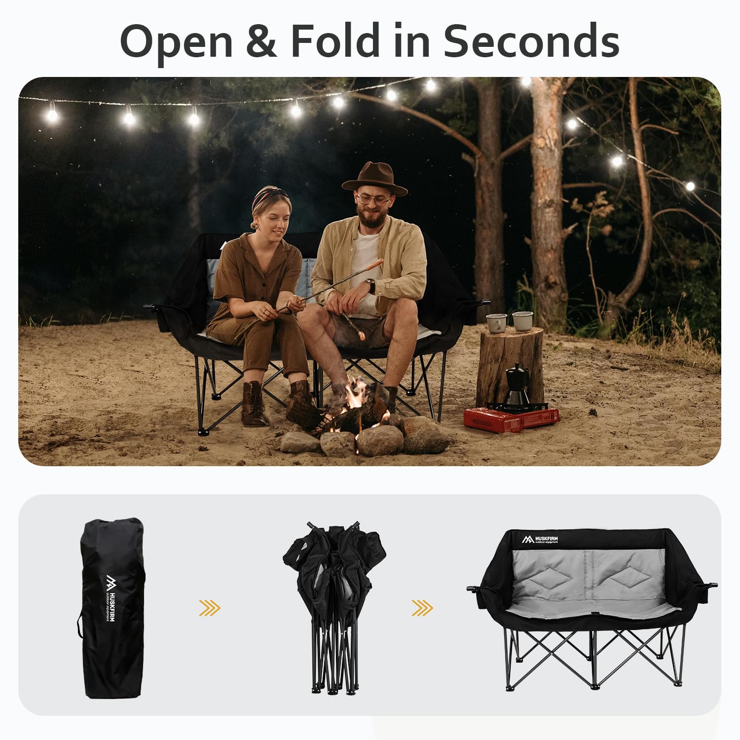 2 Person Oversized Camping Chair - Heavy Duty Portable Loveseat for Adults, Double Folding Outdoor Chair for Patio, Lawn, Beach & Picnic - Perfect for Couples Camping, Backyard Relaxing & Outdoor Events