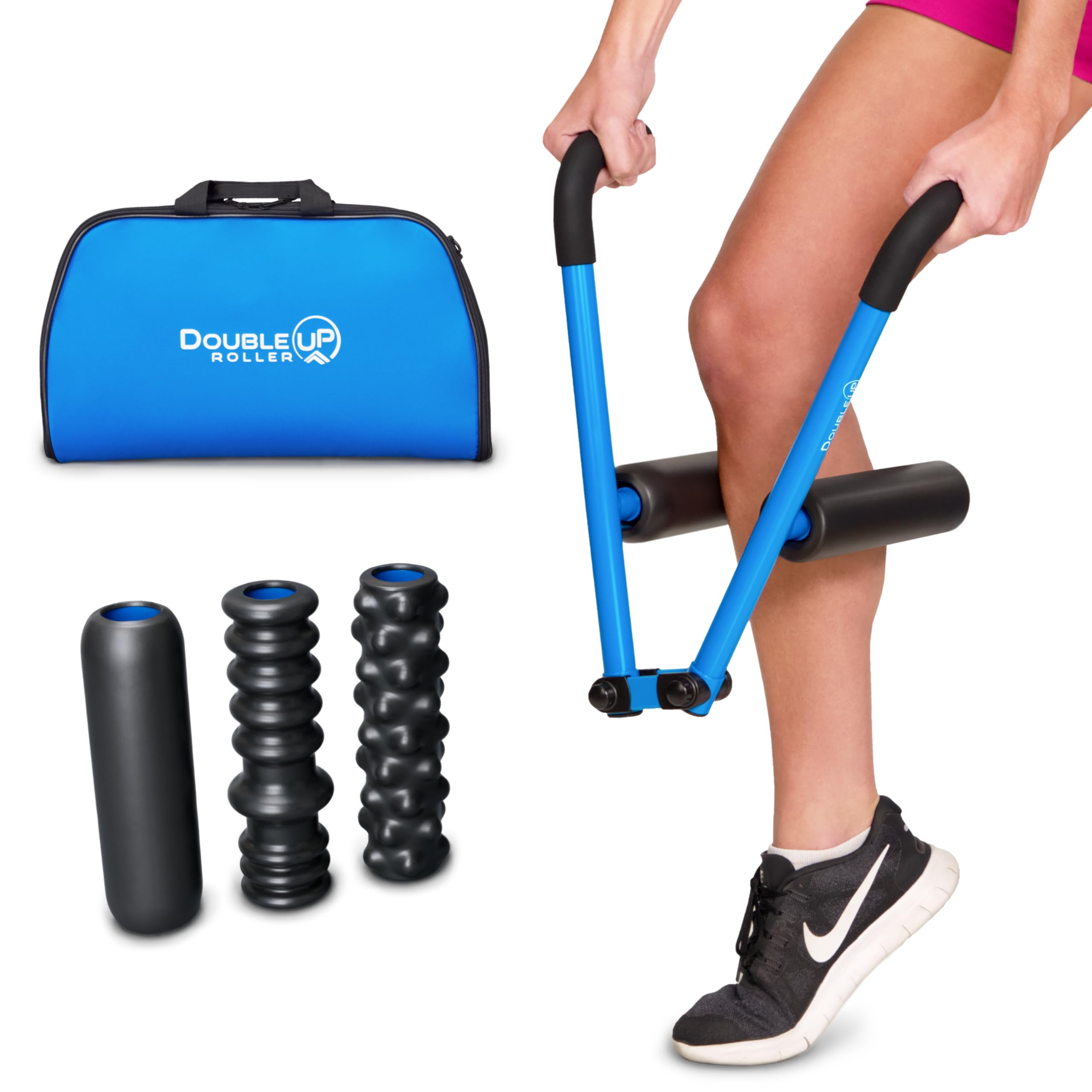 DoubleUP Roller Performance Kit - Deep Tissue Muscle Massager with Adjustable Lever-Action Pressure & Interchangeable Rollers for Athletes, Post-Workout Recovery & Pain Relief