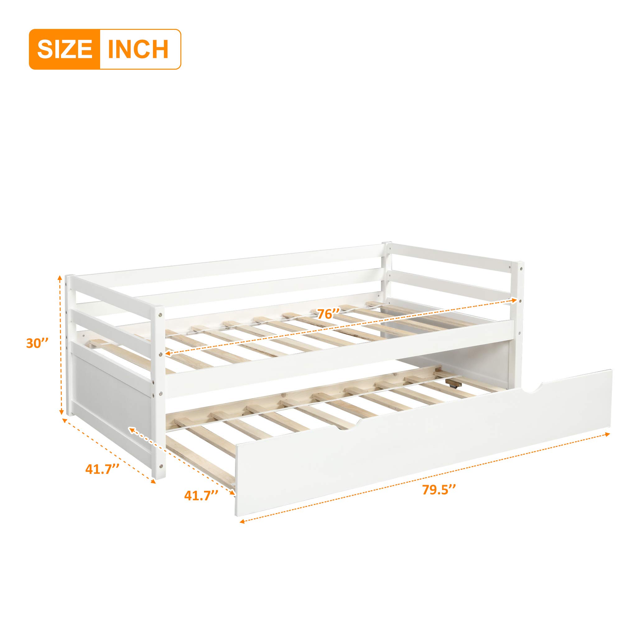 Rhomtree Twin Size Daybed with Trundle - Solid Wood Platform Bed Frame, Convertible Futon Sofa Bed for Guest Room, Dorm & Small Spaces (White) | Perfect for Sleepovers, Studio Apartments & Multi-Purpose Furniture