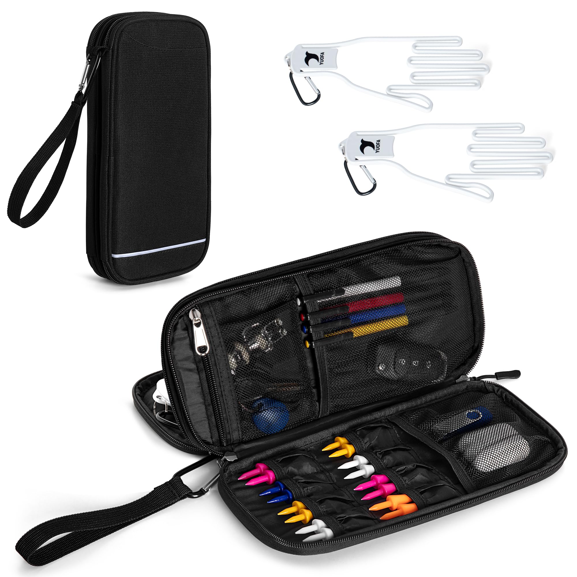 Premium Golf Glove Holder & Case with Hook – Includes Glove Stretcher, Storage for Tees, Ball Markers & Phone – Durable Golf Accessories Organizer for Golfers | Perfect for Driving Range, Practice & On-Course Essentials