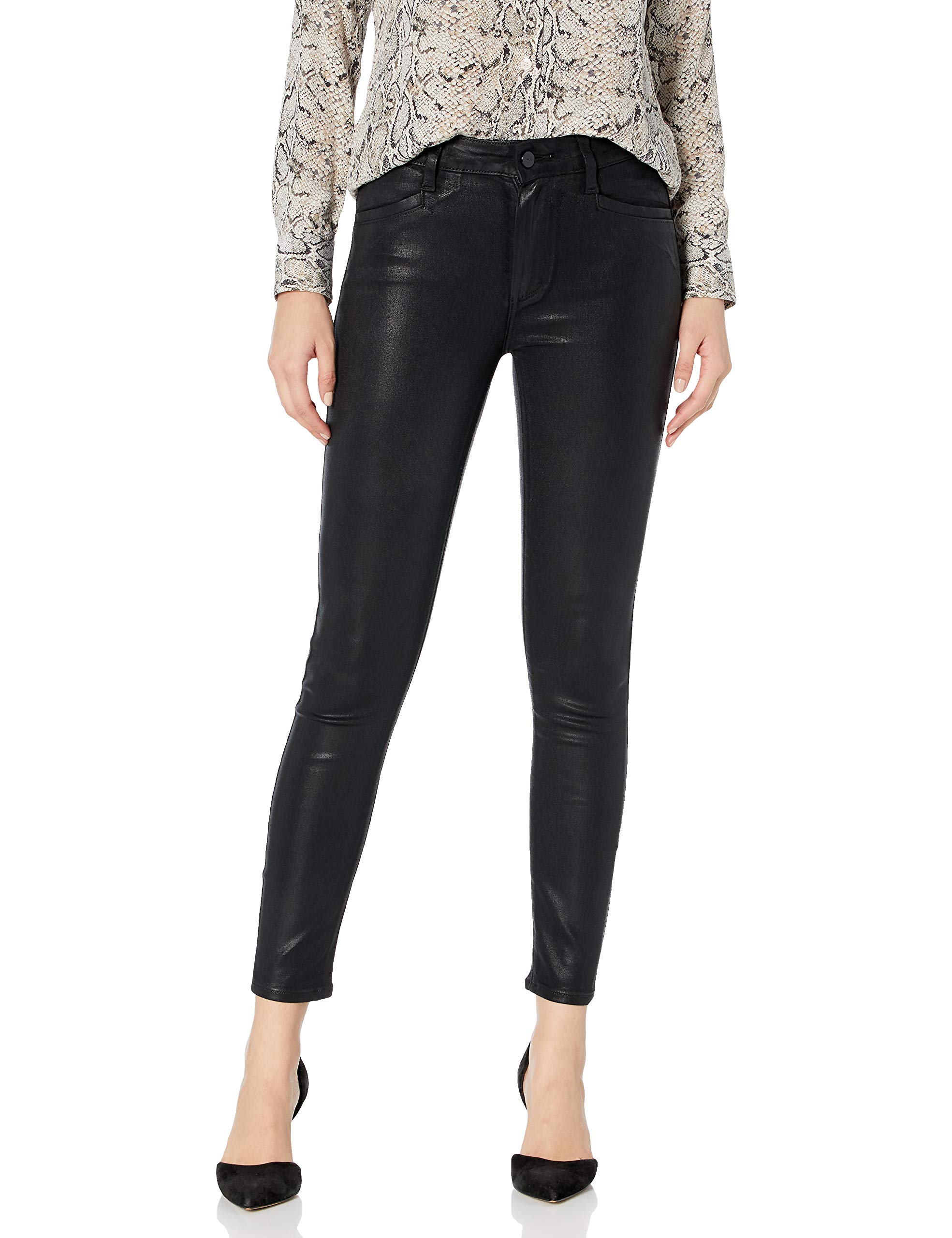 PAIGE Women's Hoxton High-Rise Coated Ankle Jeans - Stretch Skinny Denim Pants for Work & Night Out | Fashionable Black Coated Finish
