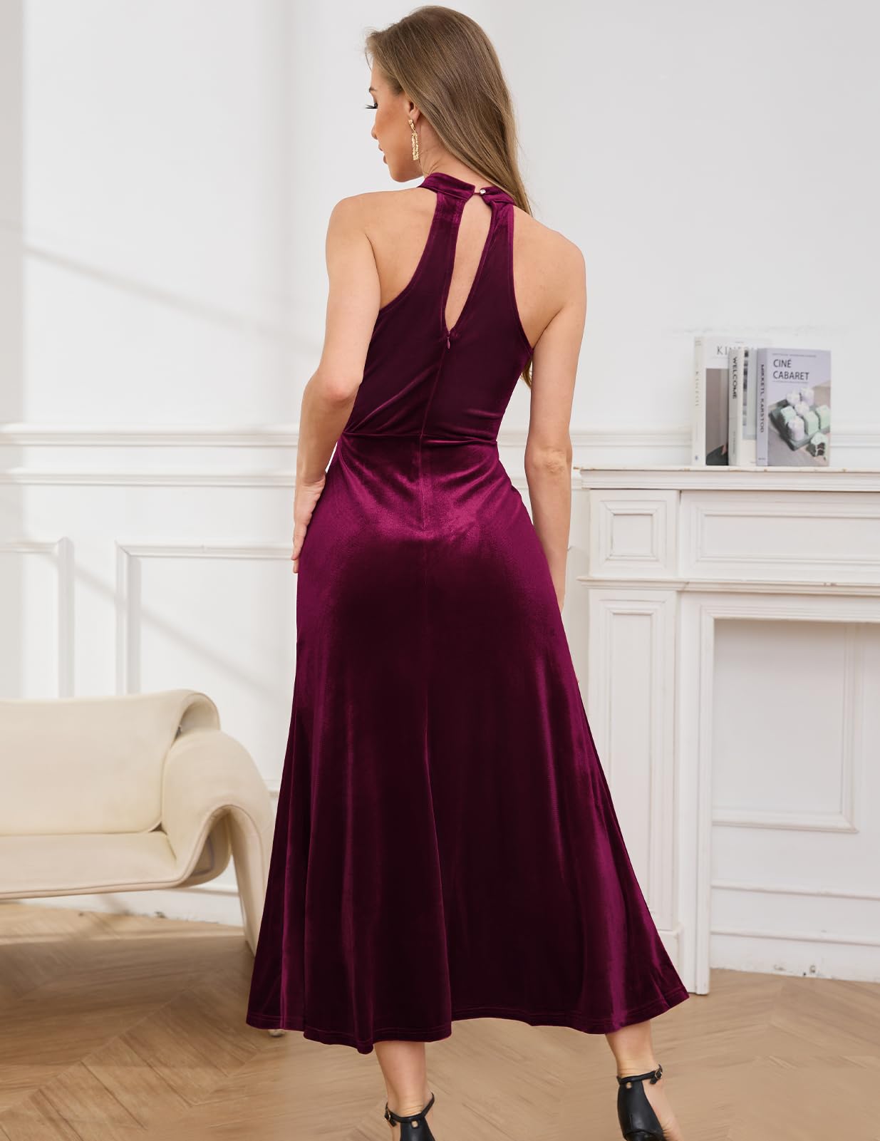 Elegant Velvet Halter Maxi Dress for Women - Formal Wedding Guest, Evening Prom & Bridesmaid Sleeveless Gown | Perfect for Cocktail Parties, Holiday Events & Special Occasions