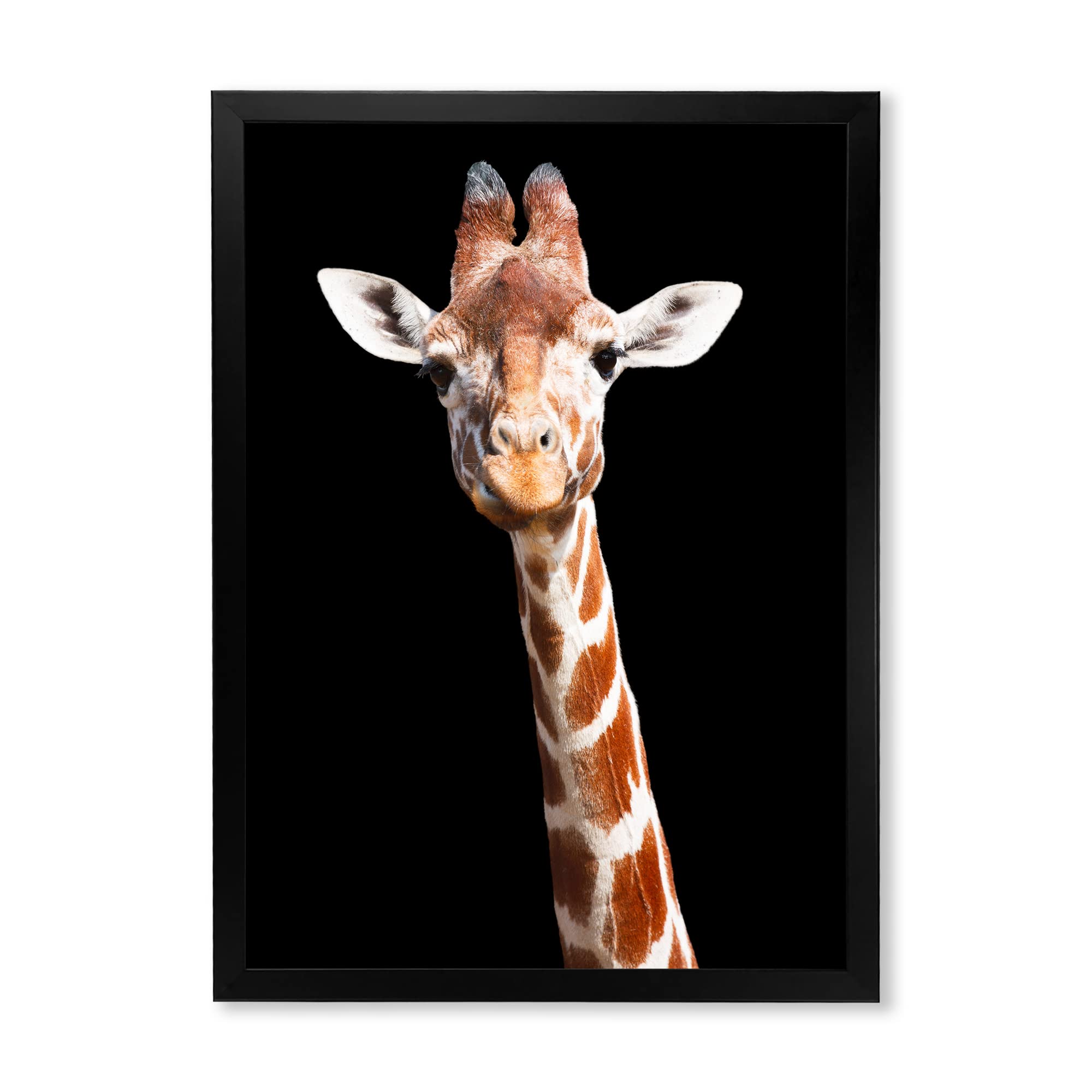 Giraffe Close-Up Portrait Framed Wall Art - Rustic Farmhouse Decor for Living Room, Bedroom & Office