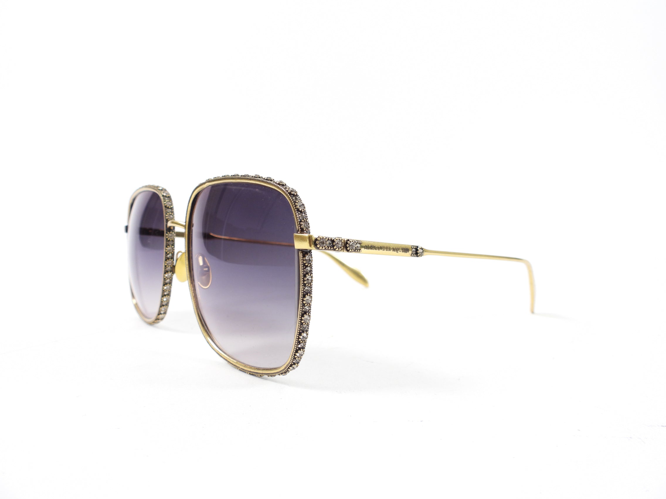 Alexander McQueen Oversized Square Rhinestone Sunglasses for Women - Luxury Designer Shades with UV Protection - Perfect for Beach, Travel & Fashion Outfits