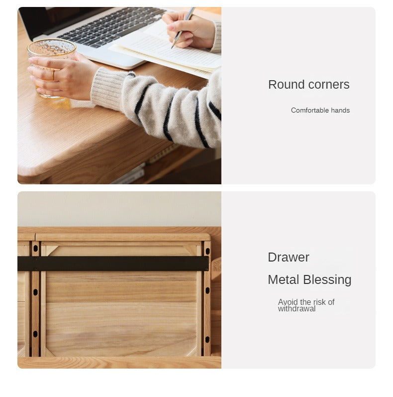 Solid Oak Wood Office Desk with Bottom Divider - Stylish & Durable Workspace Solution for Home Office or Study Room