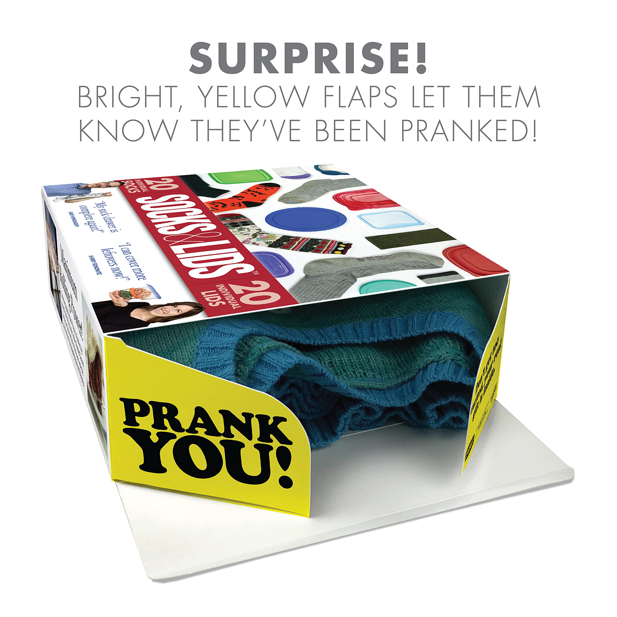 Prank-O Socks & Lids Gag Gift Empty Box - Funny Fake Gift Box for Birthday, Holiday & Party Pranks - Wrap Real Presents in This Convincing Joke Box - Perfect for April Fools, Christmas & Surprise Parties