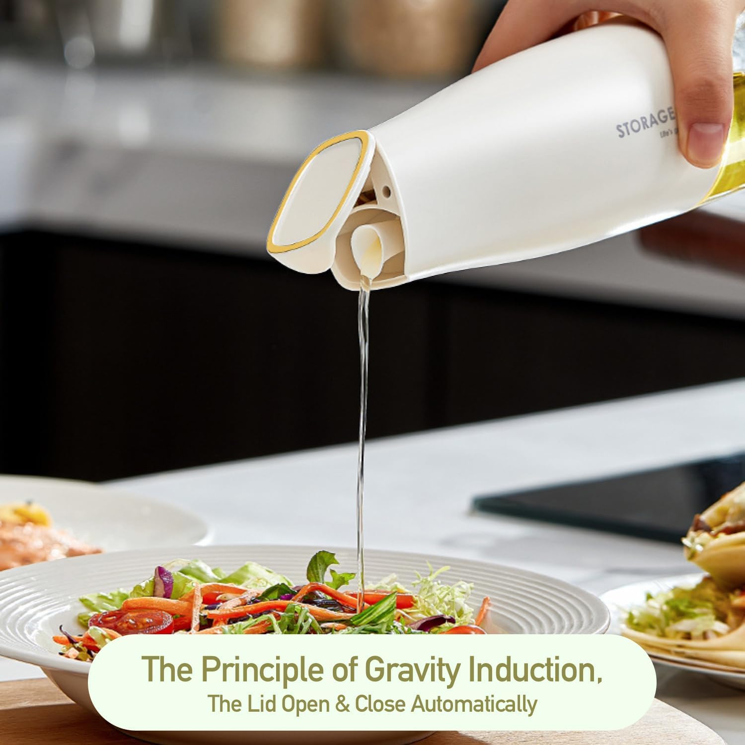 AADHIK Automatic Gravity Oil Dispenser Bottle - Drip-Free Spout for Oil, Vinegar & Liquids, Multi-Color (1-Pack) | Perfect for Kitchen Countertop, Salad Dressing & Cooking Oil Storage