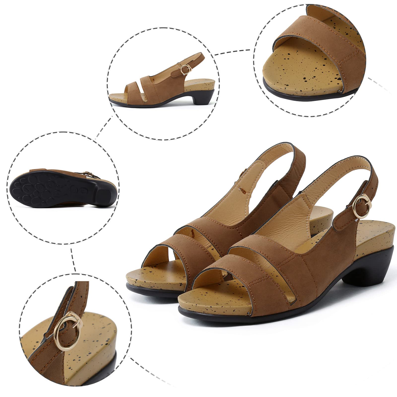 AMDBEL Women's Orthopedic Sandals with Arch Support - Dressy Open Toe Casual Heel Sandals with Ankle Strap | Perfect for Walking, Travel & Everyday Comfort