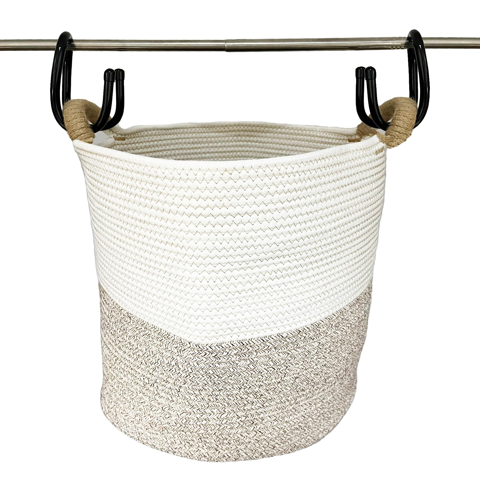 Pmsanzay 2-Pack Cotton Rope Closet Hanger Hooks - Heavy Duty Storage Basket Organizer for Purses, Handbags, Belts, Hats, Backpacks & Jeans - Space Saving Closet Organization Solution for Bedroom, Bathroom & Entryway