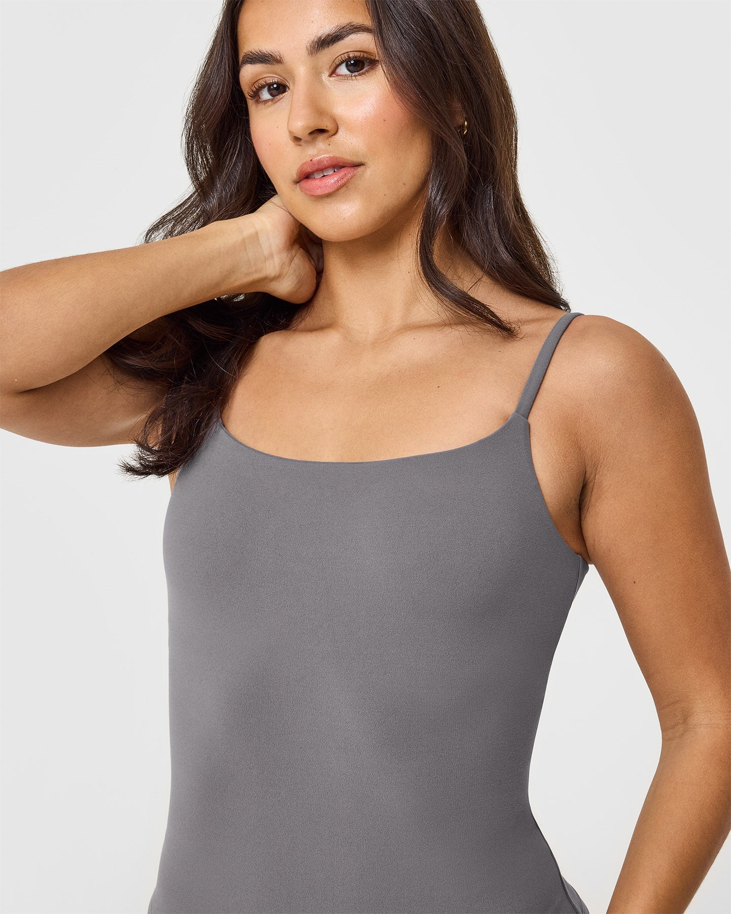 SoftMotion™ Strappy Vest with Built-in Bra Shelf - Ash Grey | Seamless Comfort for Yoga, Workouts & Lounge Wear