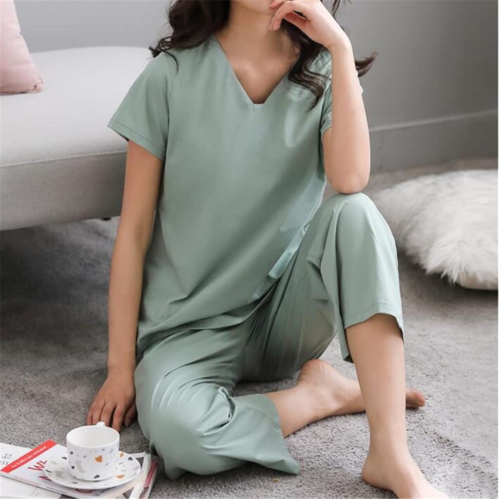 Premium Women's Mercerized Cotton Pajama Set with Chest Pads - Soft Short Sleeve Sleepwear for Home & Lounge (Color A, Size XL) | Perfect for Relaxing Evenings, Sleepovers & Cozy Nights