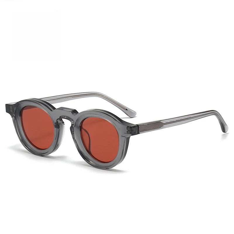 Stylish Black Unisex Acetate Round Sunglasses with Full Rim - Perfect for Outdoor Activities, Beach Vacations & Driving - Model 442741