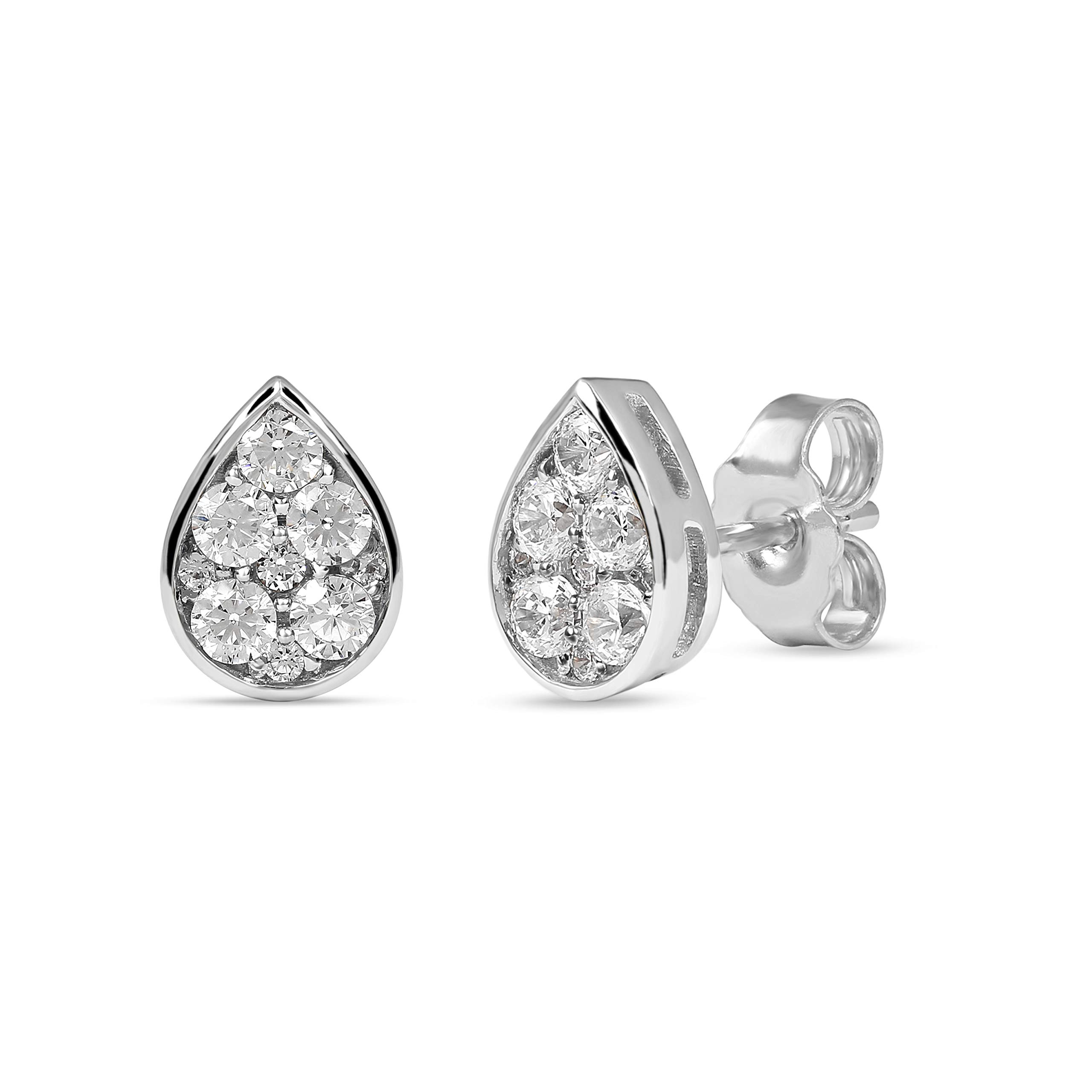 14K Sterling Silver 1/4 CT Diamond Stud Earrings for Women - Rhodium Plated Cluster Earrings | Perfect Gift for Her, Anniversary, Birthday & Special Occasions | Hypoallergenic Fine Jewelry by LaBella