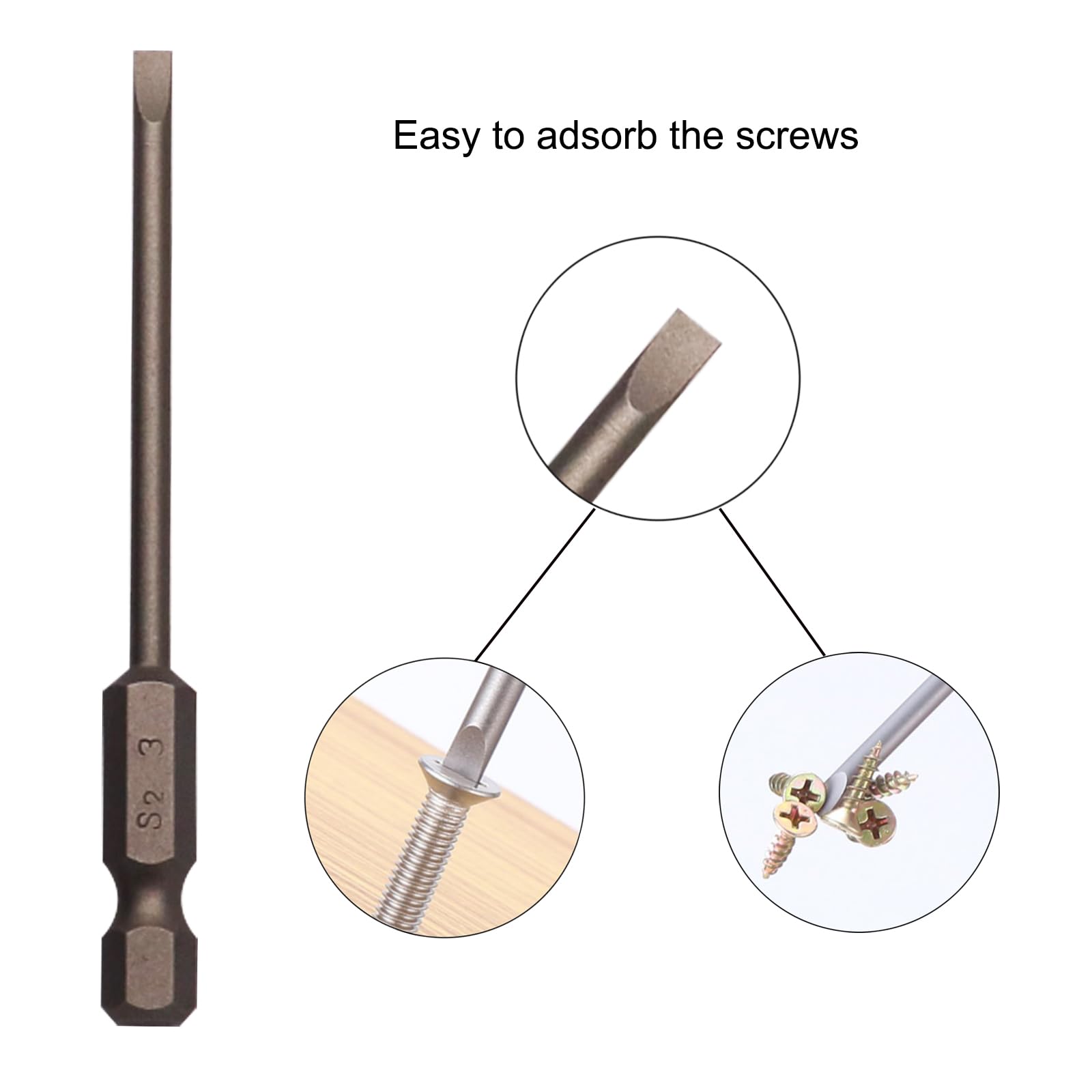 10Pcs 3mm Flat Head Screwdriver Bits - Magnetic Slotted Tip, 1/4