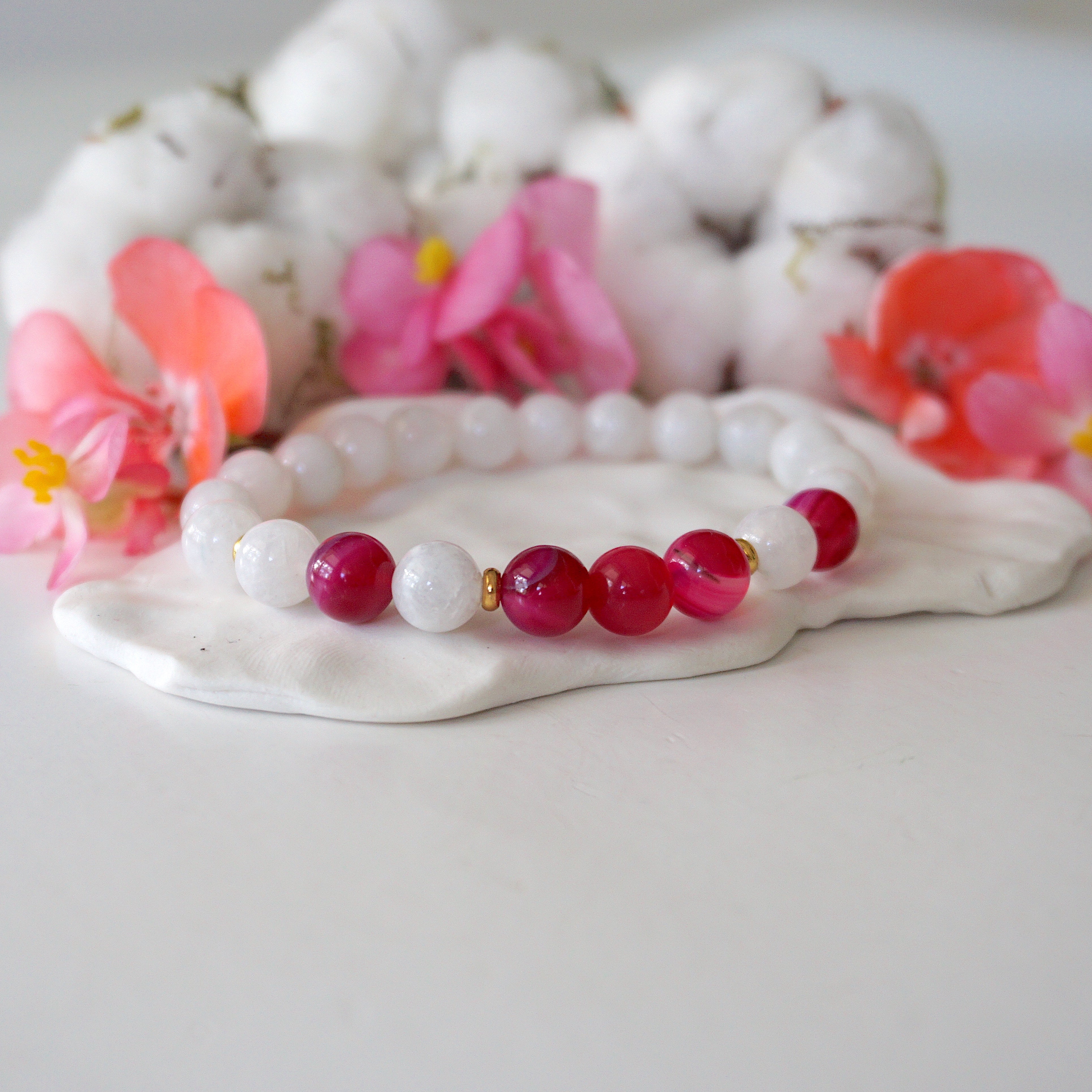 Pink Agate Healing Crystal Mala Bracelet - Natural Stone Beads for Meditation, Yoga & Spiritual Balance | Handmade Adjustable Buddhist Prayer Beads