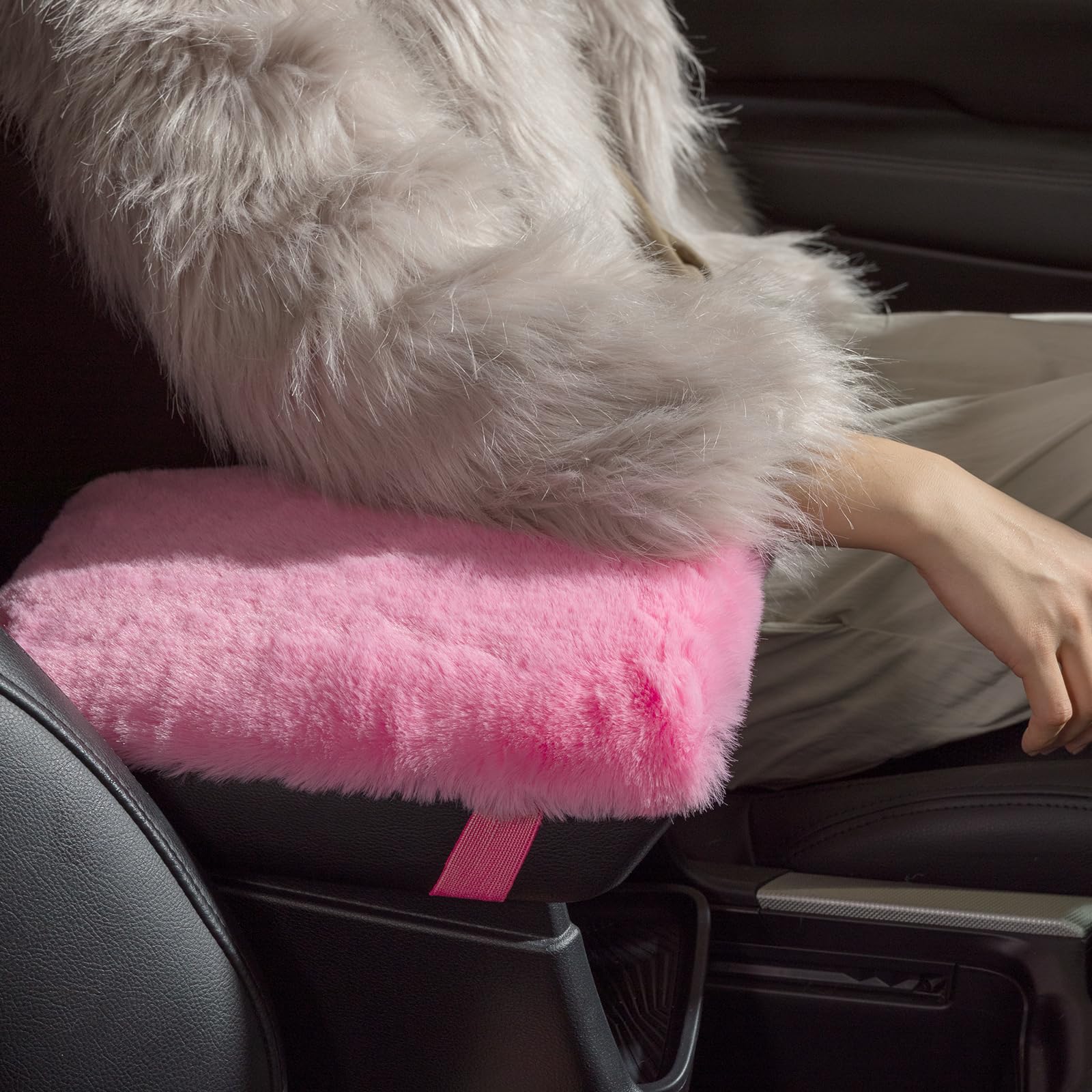 Premium Furry Car Armrest Cover - Soft Fluffy Center Console Pad for Cars, SUVs & Trucks - Universal Fit for Most Vehicles - Comfortable & Stylish Accessory for Men & Women (Pink) - Perfect for Long Drives & Daily Commutes