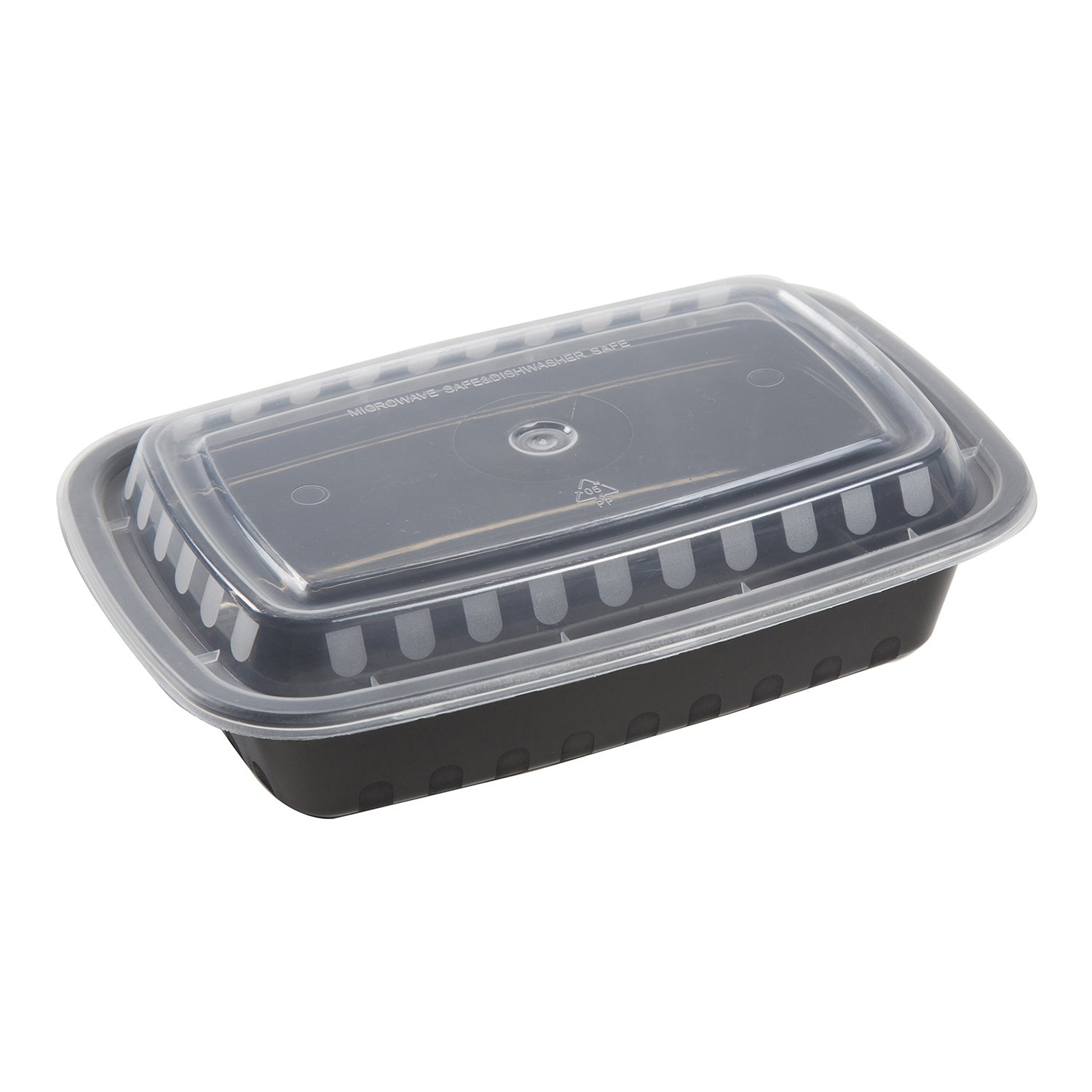 150-Pack AmerCare 7.75 x 5.5 Inch Black Plastic Food Storage Containers with Lids | 24oz, 1.5