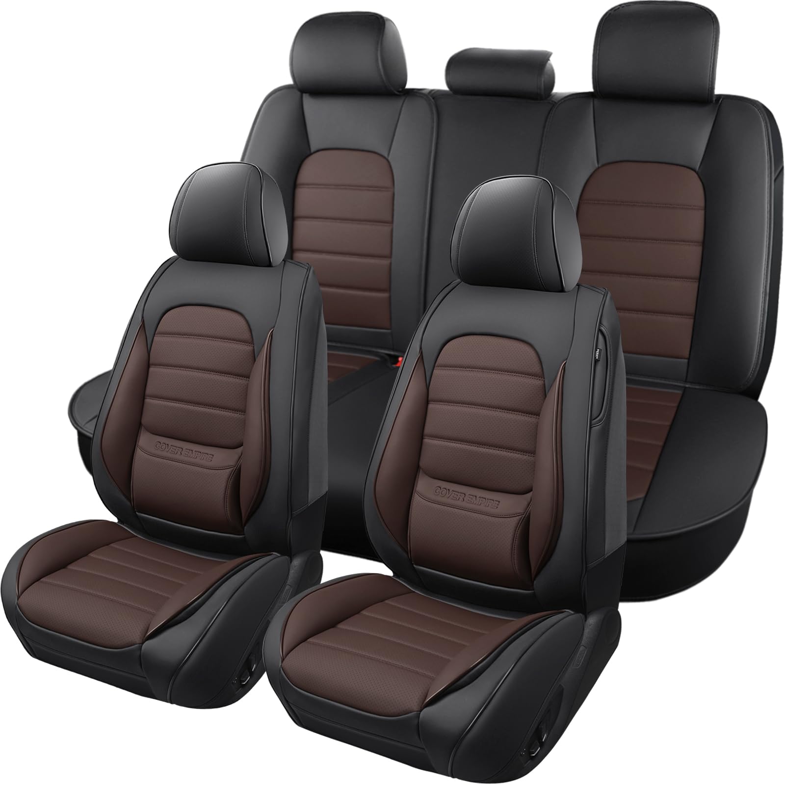 Premium Universal Leather Car Seat Covers Full Set (5 Seats) - Waterproof & Breathable Front & Rear Seat Protectors for Sedans, Trucks, SUVs - Black & Brown | Perfect for Daily Commuting, Road Trips & Family Protection