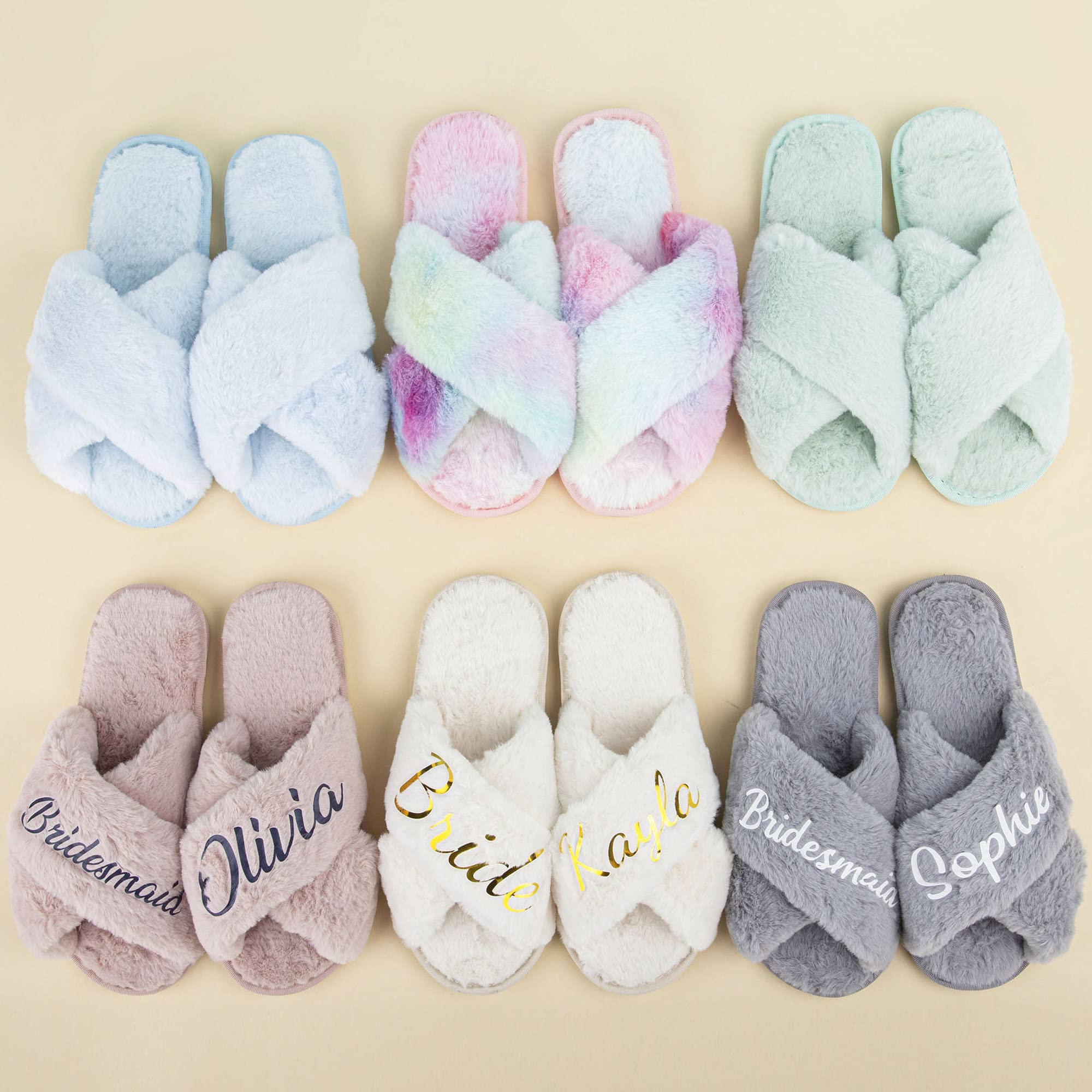Personalized Bridal Slippers for Women - Soft Fuzzy Cross Band House Slides with Plush Fleece Lining - Custom Wedding, Bridesmaid & Birthday Gifts for Her - Perfect for Bridal Showers, Honeymoon & Cozy Home Relaxation