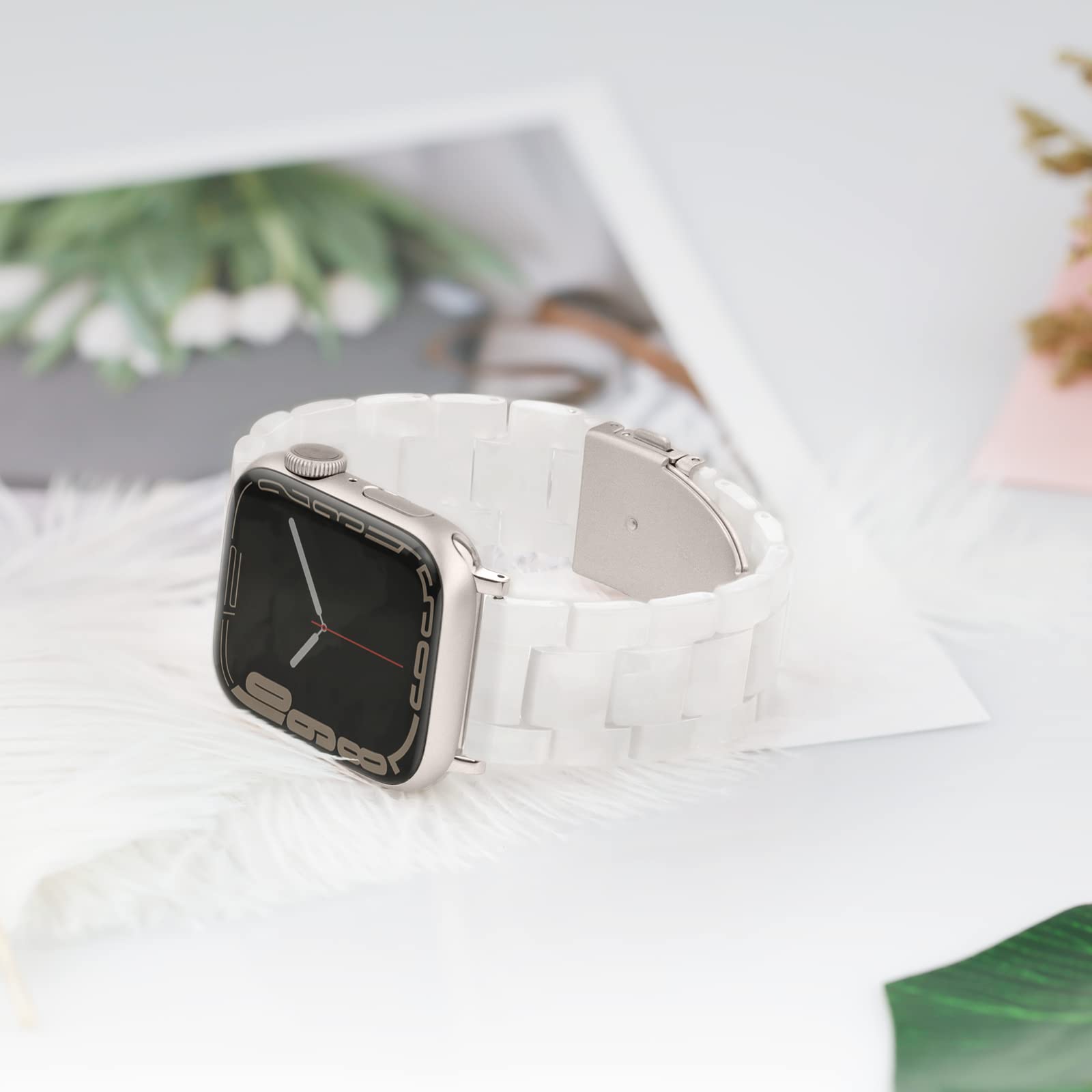 Premium Apple Watch Band Compatible with iWatch Series 10/9/8/7/6/SE/Ultra/2/1 (42mm 44mm 46mm 49mm) - Lightweight Resin Strap in Women's Pearl White for Starlight - Perfect for Workouts, Daily Wear & Fashion Accessories