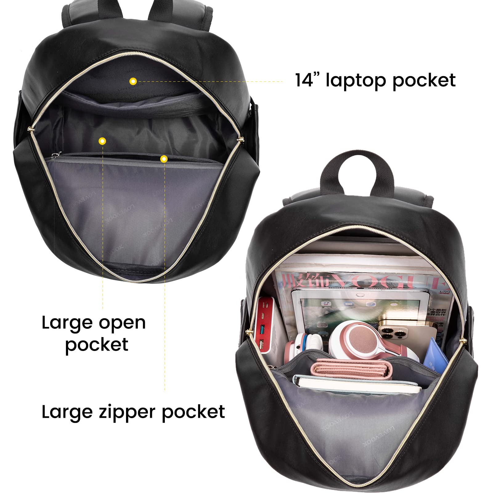 LOVEVOOK Women's Waterproof Mini Backpack Purse - Lightweight Small Backpack Set of 2 (Black) - Perfect for Travel, Work, School & Daily Use