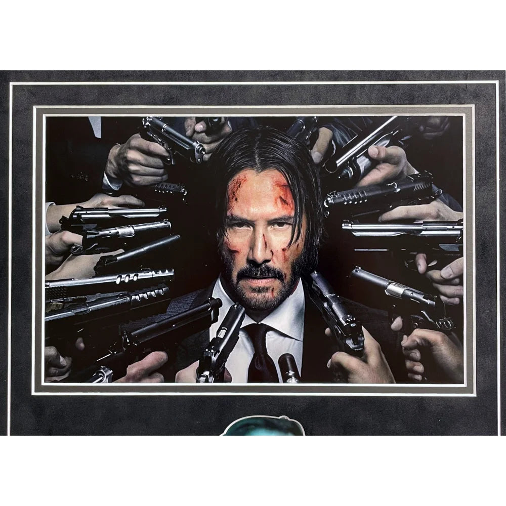 Keanu Reeves Autographed John Wick Movie Car License Plate Photo - Framed Collage with BAS COA Certificate | Perfect for Movie Memorabilia Collectors & Home Theater Decor