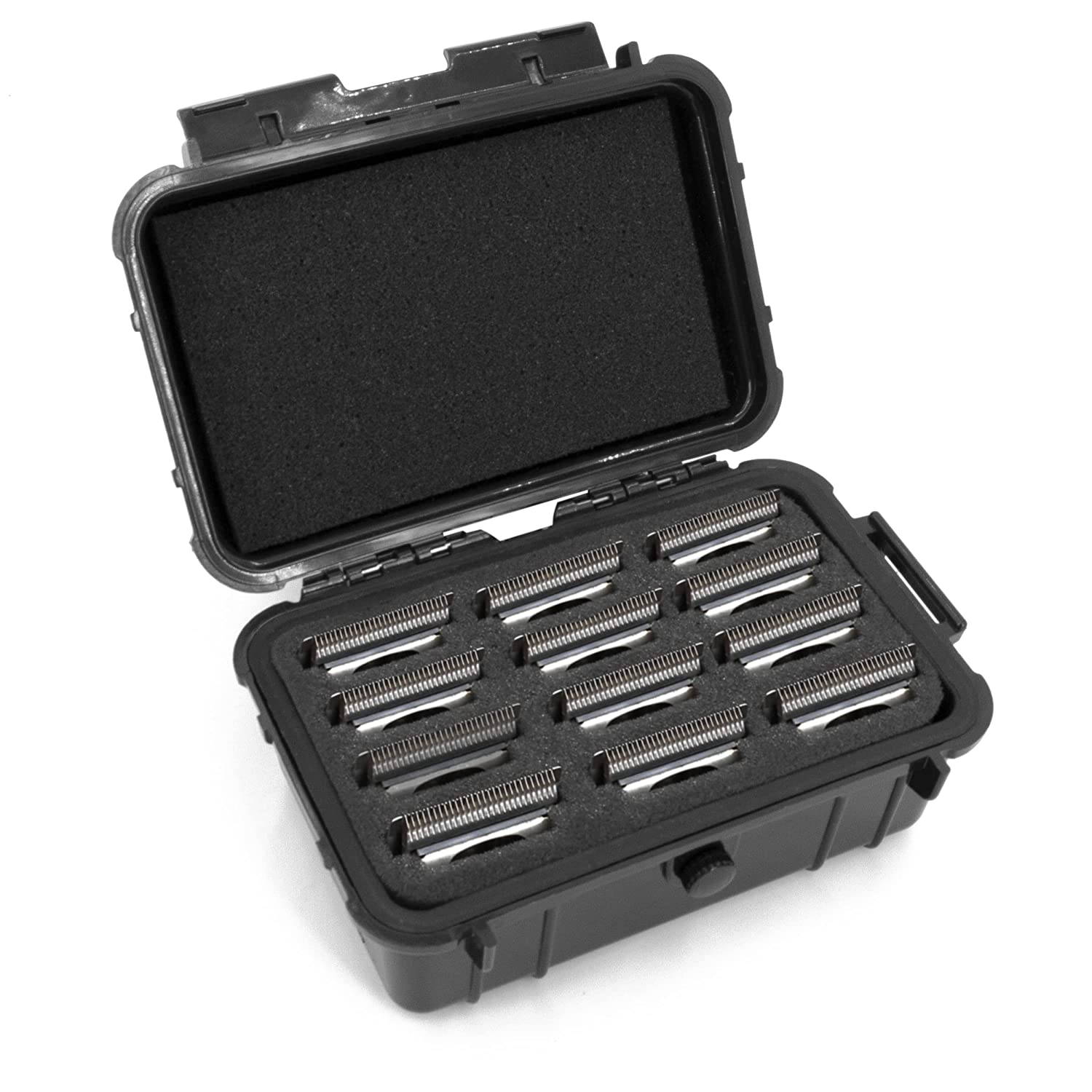 CASEMATIX Waterproof Clipper Blade Storage Case - Holds 12 Barber Blades with Custom Foam Interior | Protective Organizer for Hair Clipper Accessories | Perfect for Salon, Barbershop & Travel Use