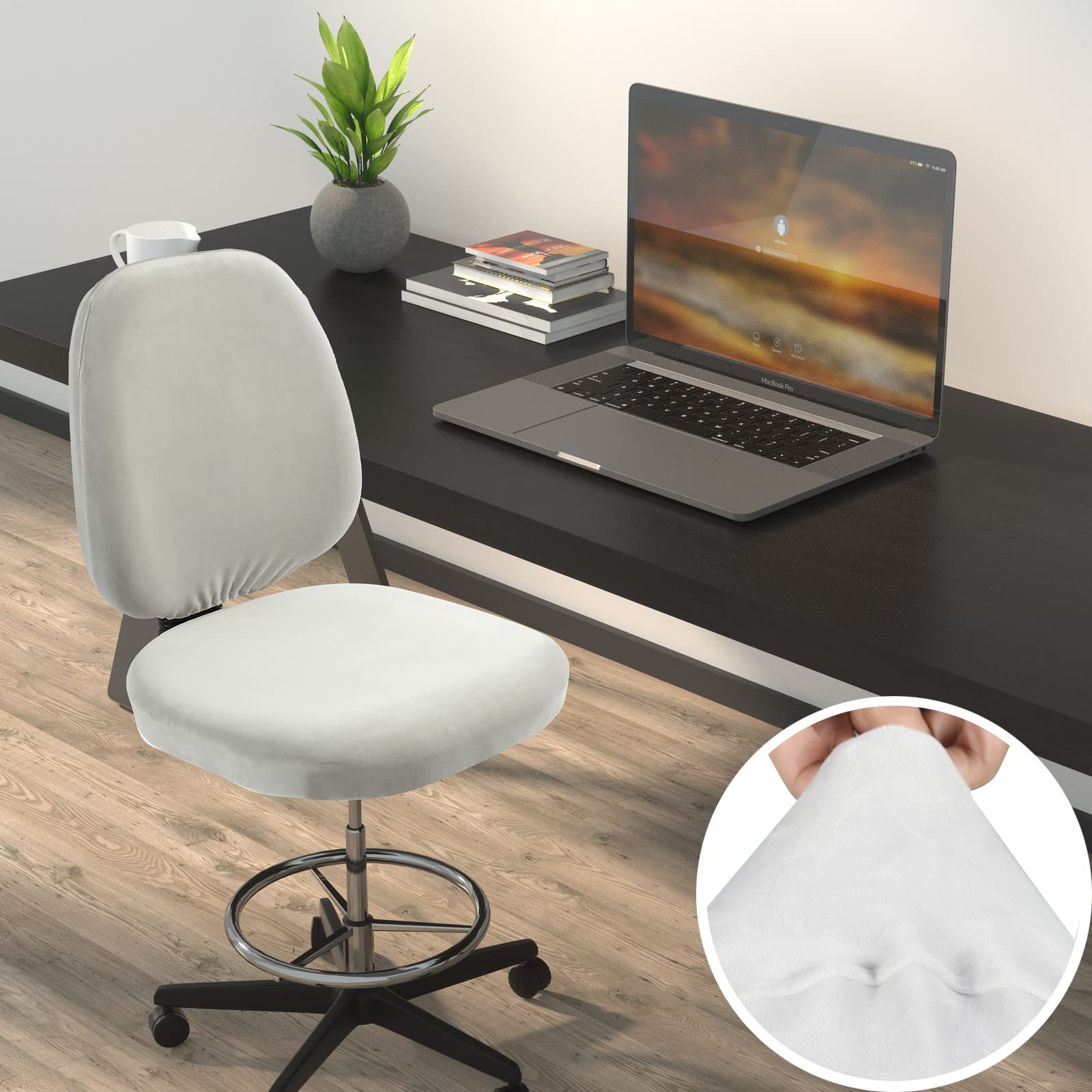Soft Velvet Stretch Office Chair Cover - Washable Dustproof Protector for Home & Office (Light Grey)