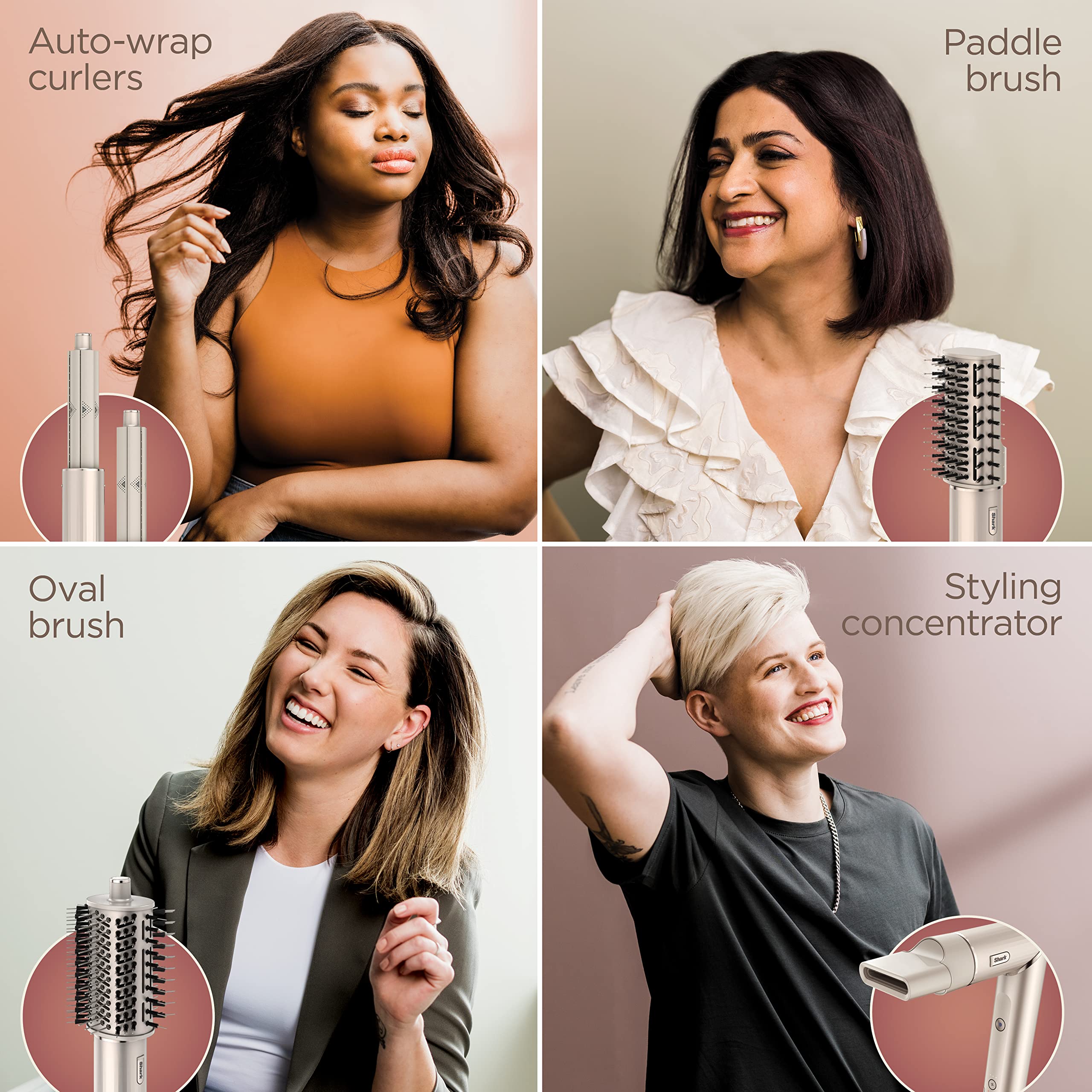 Refurbished Shark HD430REF FlexStyle Air Styling & Drying System - Powerful Hair Dryer Brush & Multi-Styler with Auto-Wrap Curlers, Paddle Brush, Oval Brush & Concentrator Attachment (Stone) | Perfect for Home Salon, Travel & Professional Styling