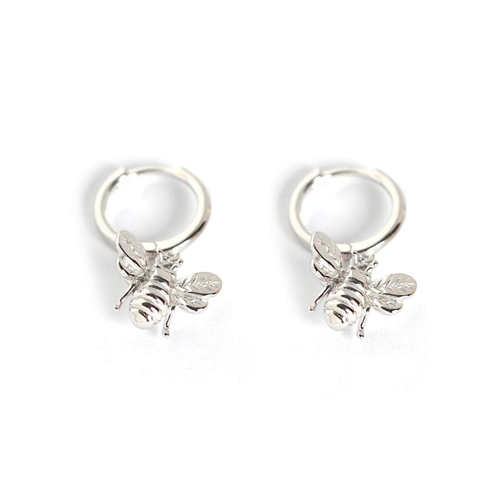 S925 Sterling Silver Bee Dangle Hoop Earrings - Small Huggie Hoops for Cartilage - Animal Jewelry for Women - Perfect for Everyday Wear & Gift Giving