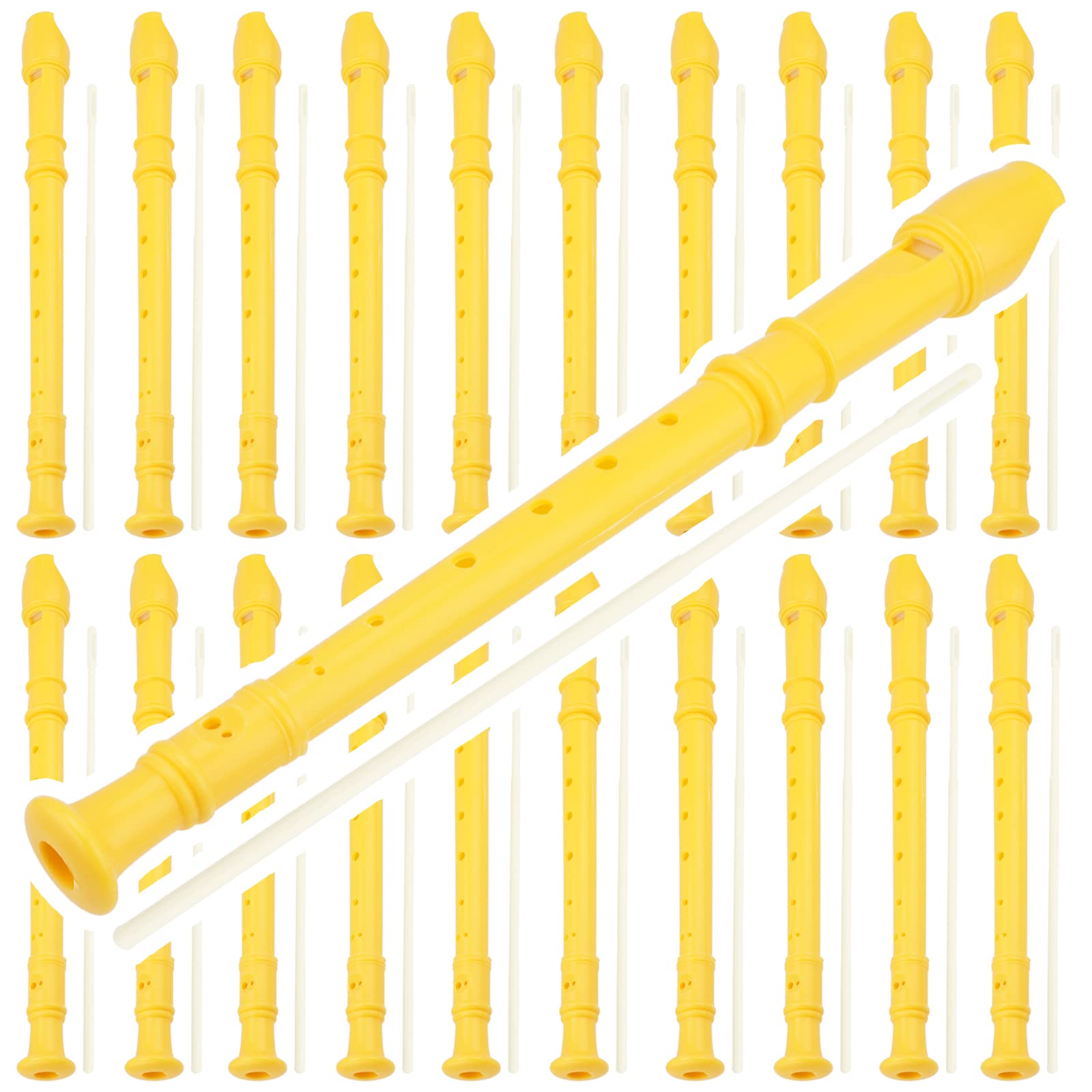 20 Pack 8-Hole Descant Soprano Recorders with Cleaning Rod - Professional Plastic Recorder Instrument Set for Music Beginners & Students (Yellow) - Perfect for Classroom, Band Practice & Music Education