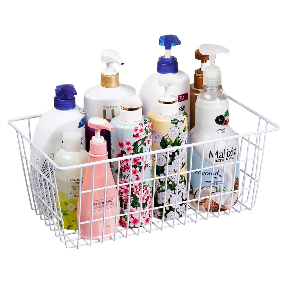 SANNO 6-Pack Metal Wire Storage Baskets with Handles - Heavy Duty Freezer & Pantry Organizer Bins for Kitchen, Bathroom, Office, Farmhouse & Shelf Storage - Rustproof Home Organization Solutions for Food, Toiletries & Supplies