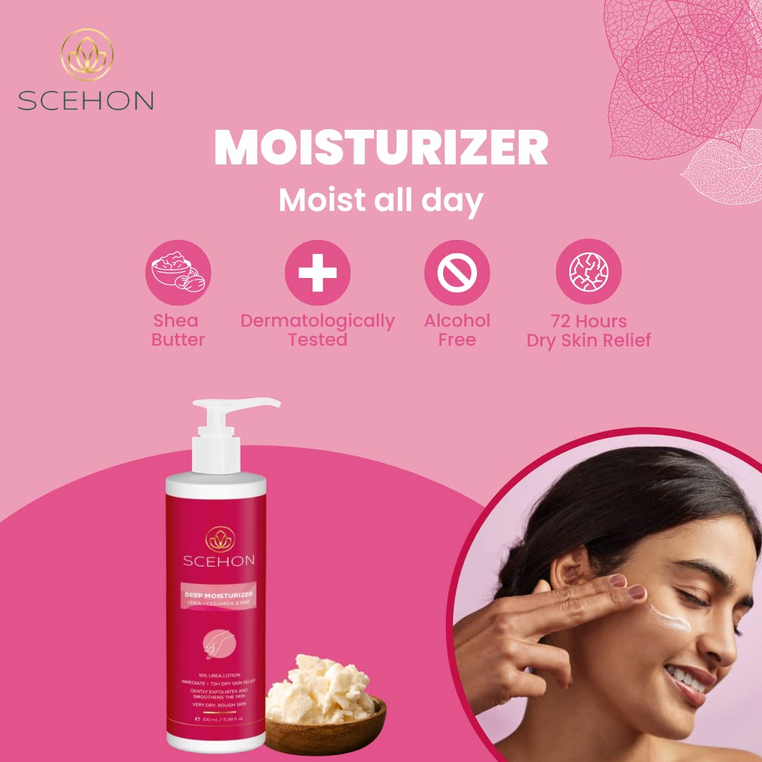 Scehon Deep Moisturizing Cream for Very Dry Skin - Hydrating Face Lotion with Gentle Exfoliation | 72-Hour Long-Lasting Dry Skin Relief | 3.38 fl oz | Perfect for Night Care & Winter Skin Repair