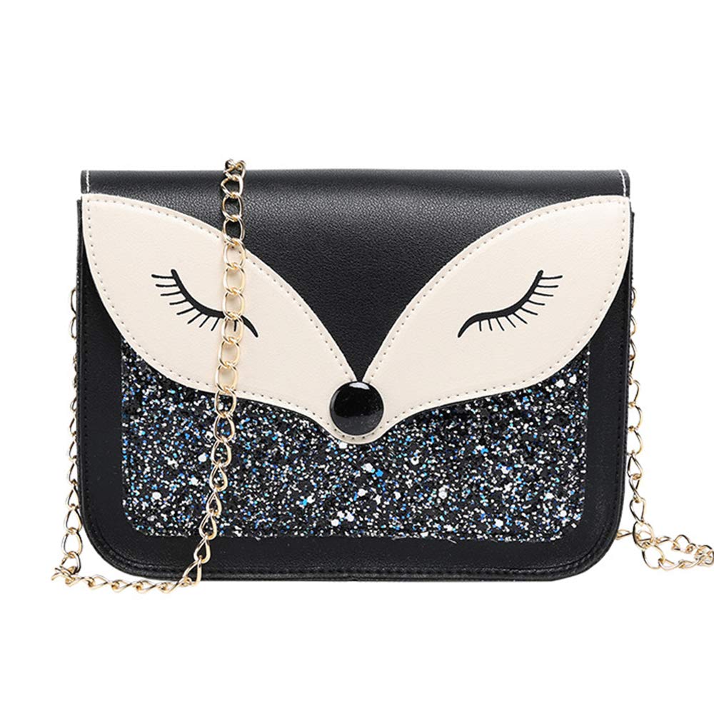 Cute Fox Sequins Leather Crossbody Shoulder Bag for Little Girls - Kids Small Purse Gift for Birthday, Party & School Accessories