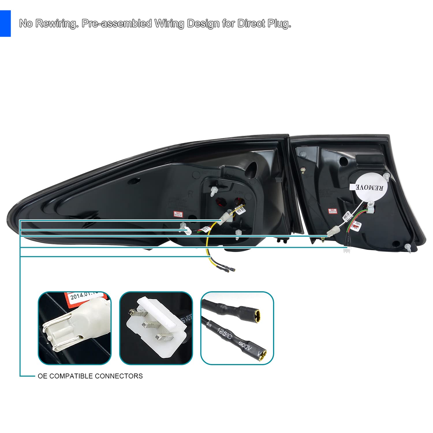 Spec-D Tuning LED Bar Smoke Tail Lights for 2007-2009 Lexus LS460 - Left & Right Pair Assembly - Enhanced Style & Visibility for Night Driving & Custom Car Upgrades