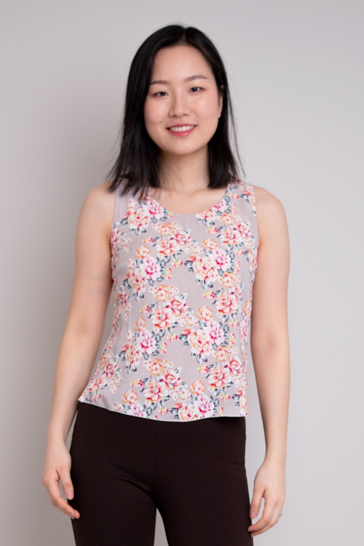 Dee Tank Top for Women - Grey with Red Roses Print - Soft & Comfortable Cotton Blend - Perfect for Casual Wear, Summer Outfits & Layering