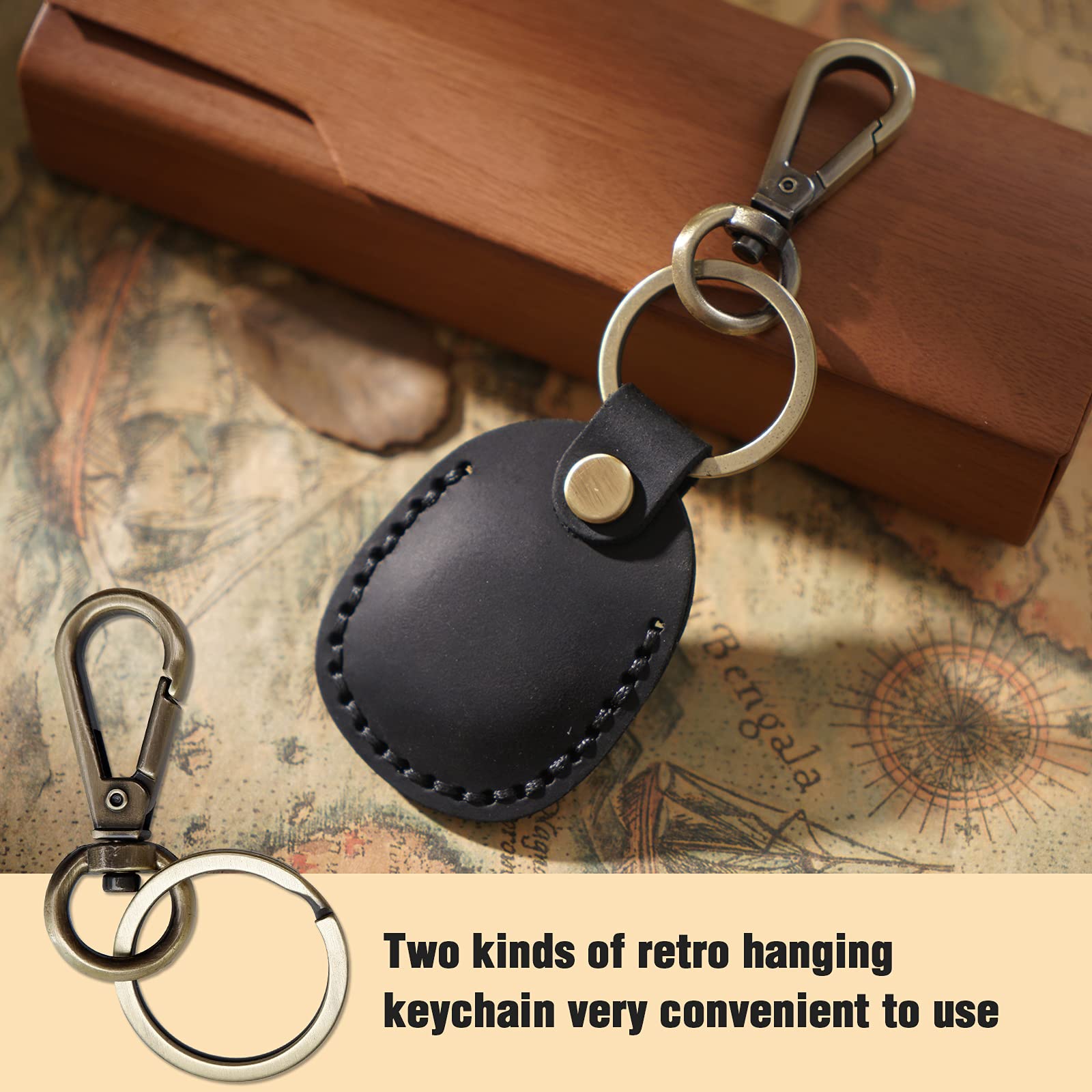 2 Pack Genuine Leather AirTag Holder Keychain - Durable Handmade Apple AirTag Case with Keyring, Full Coverage Protective Cover for AirTags (Black) - Perfect for Keys, Bags & Travel Accessories
