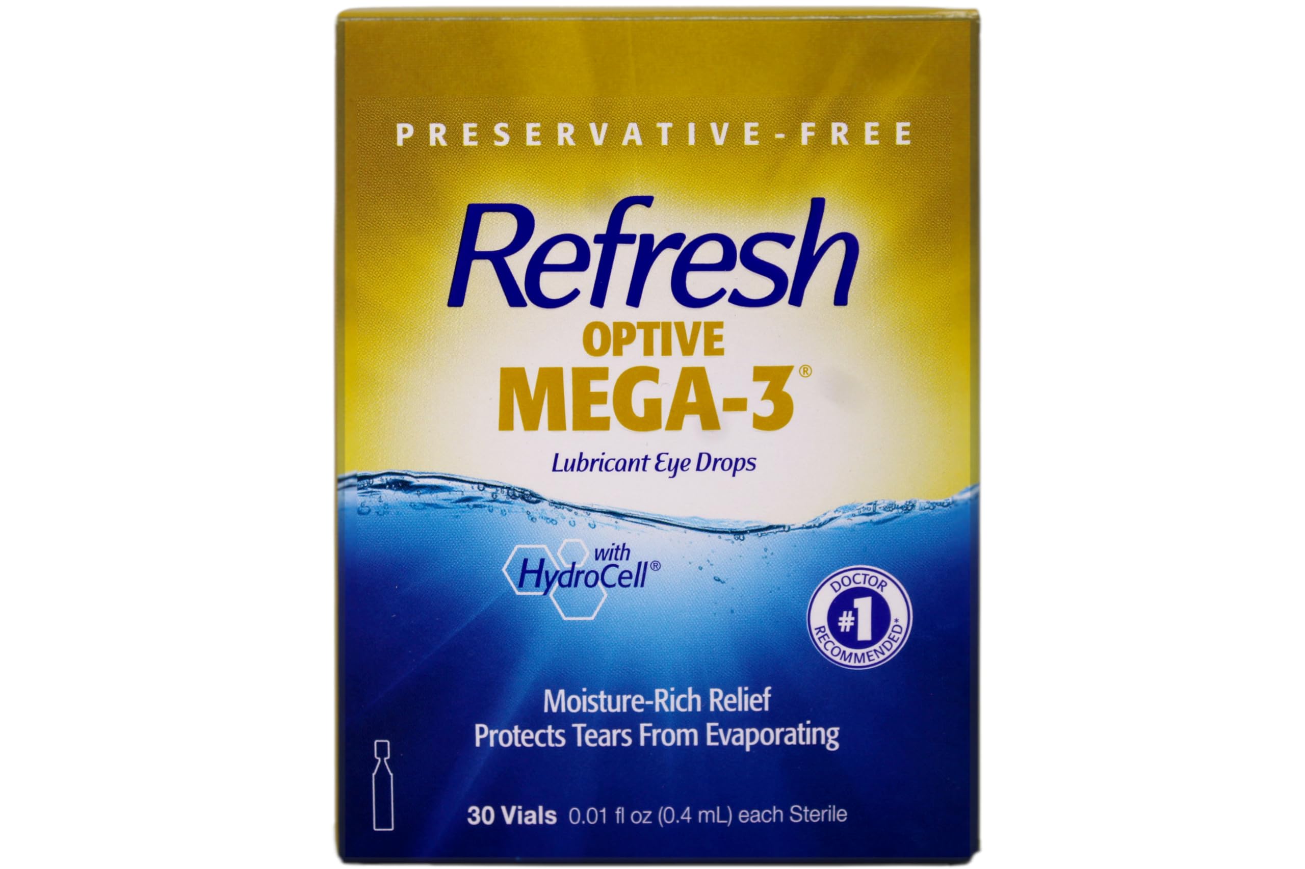 Refresh Optive Mega-3 Lubricant Eye Drops with Flaxseed Oil - 30 Count (Pack of 6) | Dry Eye Relief for Contact Lens Wearers & Computer Users | Long-Lasting Hydration for Irritated Eyes