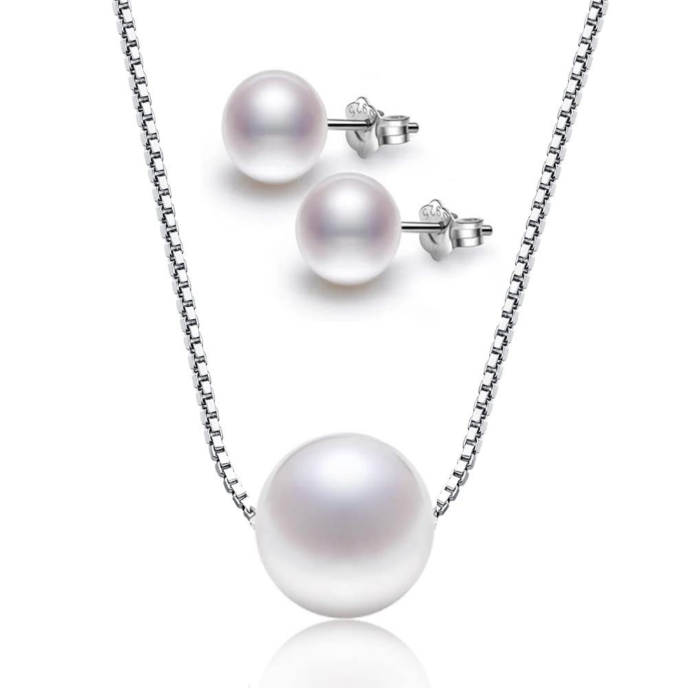 10mm Floating Single Shell Pearl Necklace Sterling Silver Jewelry - Classic Bridal Gift Set for Bride & Bridesmaids | Perfect for Weddings, Anniversaries & Formal Occasions