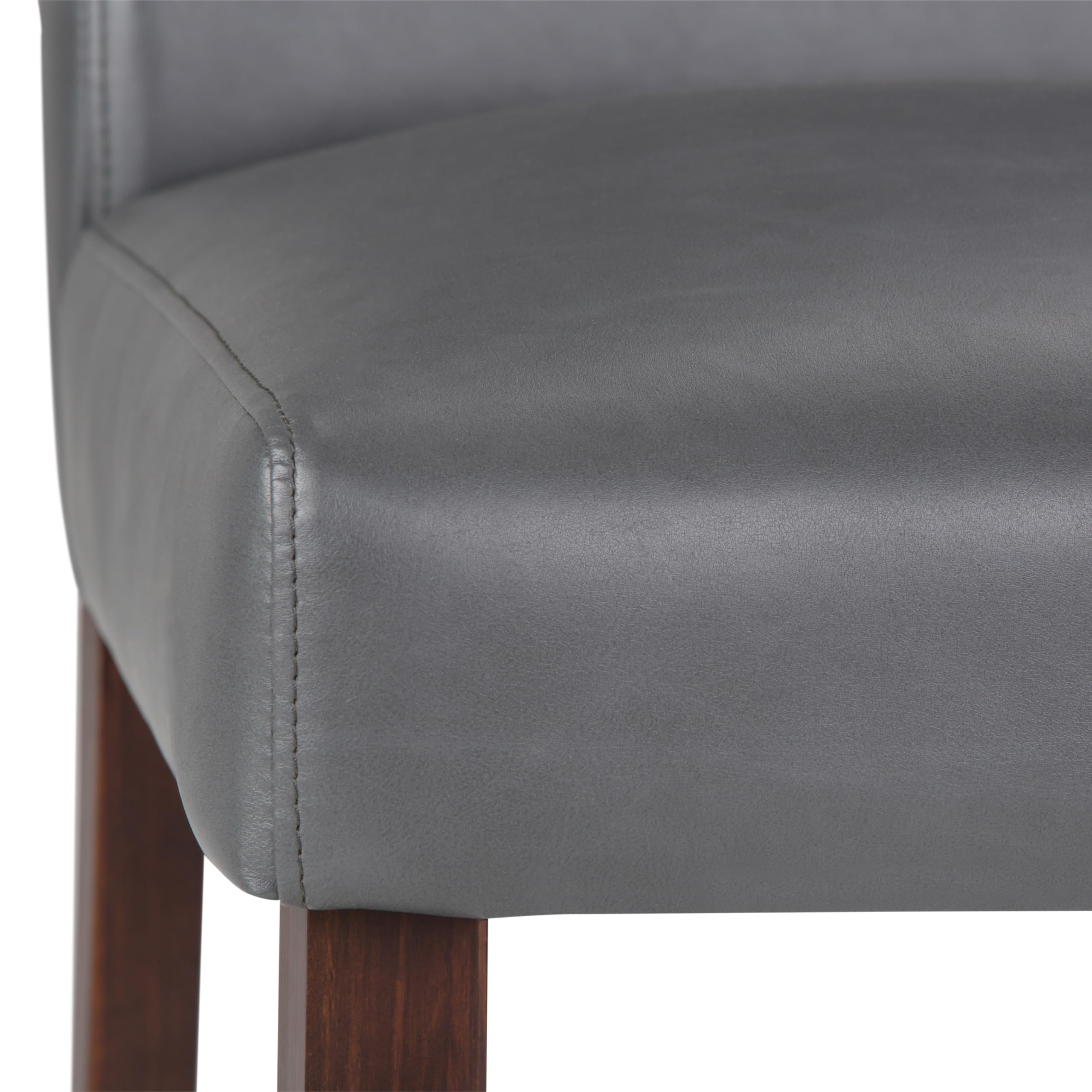 SIMPLIHOME Ashford Parson Dining Chair Set - 2 Pack Solid Wood Vegan Leather Upholstered High Back Chairs in Stone Grey (23