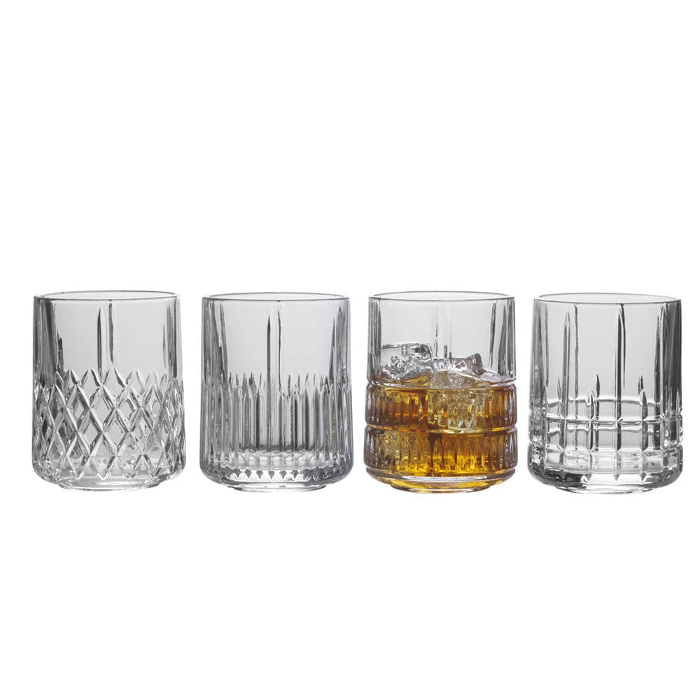 Premium Carrick Set of 4 Double Old Fashioned Whiskey Glasses - Heavy Base Crystal Clear Drinking Glasses for Bourbon, Scotch, Cocktails - Perfect for Home Bar, Gifts & Entertaining