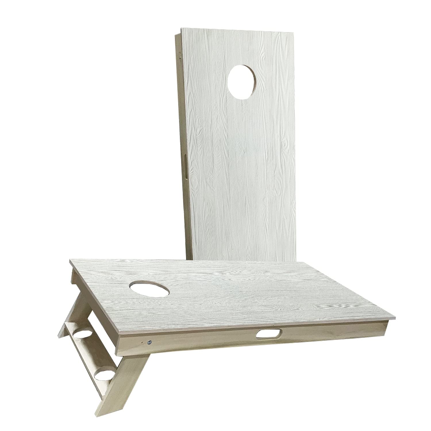 Premium White Wood Cornhole Board Set - 2 Boards & 8 Bags - Custom Size & Accessories - Perfect for Backyard Parties, Tailgating & Outdoor Games (Skip's Garage)