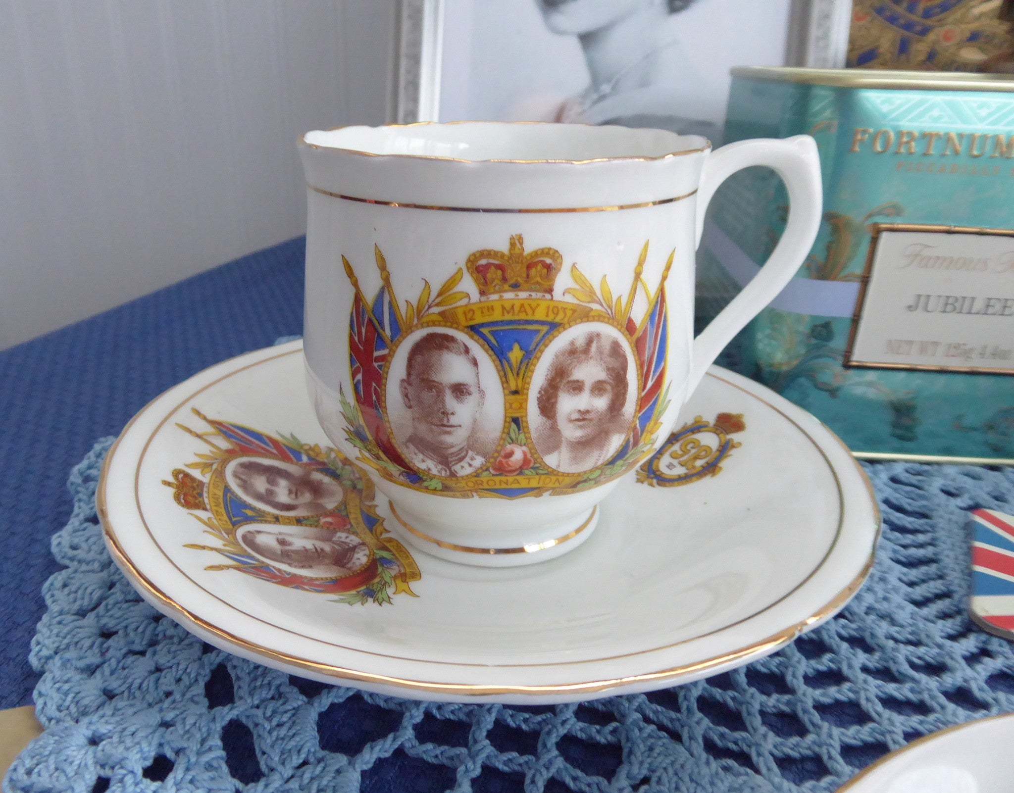 Vintage English Bone China Cup and Saucer Set - King George VI & Queen Elizabeth Coronation 1937 Commemorative - Perfect for Afternoon Tea, Collectibles, and Royal Memorabilia