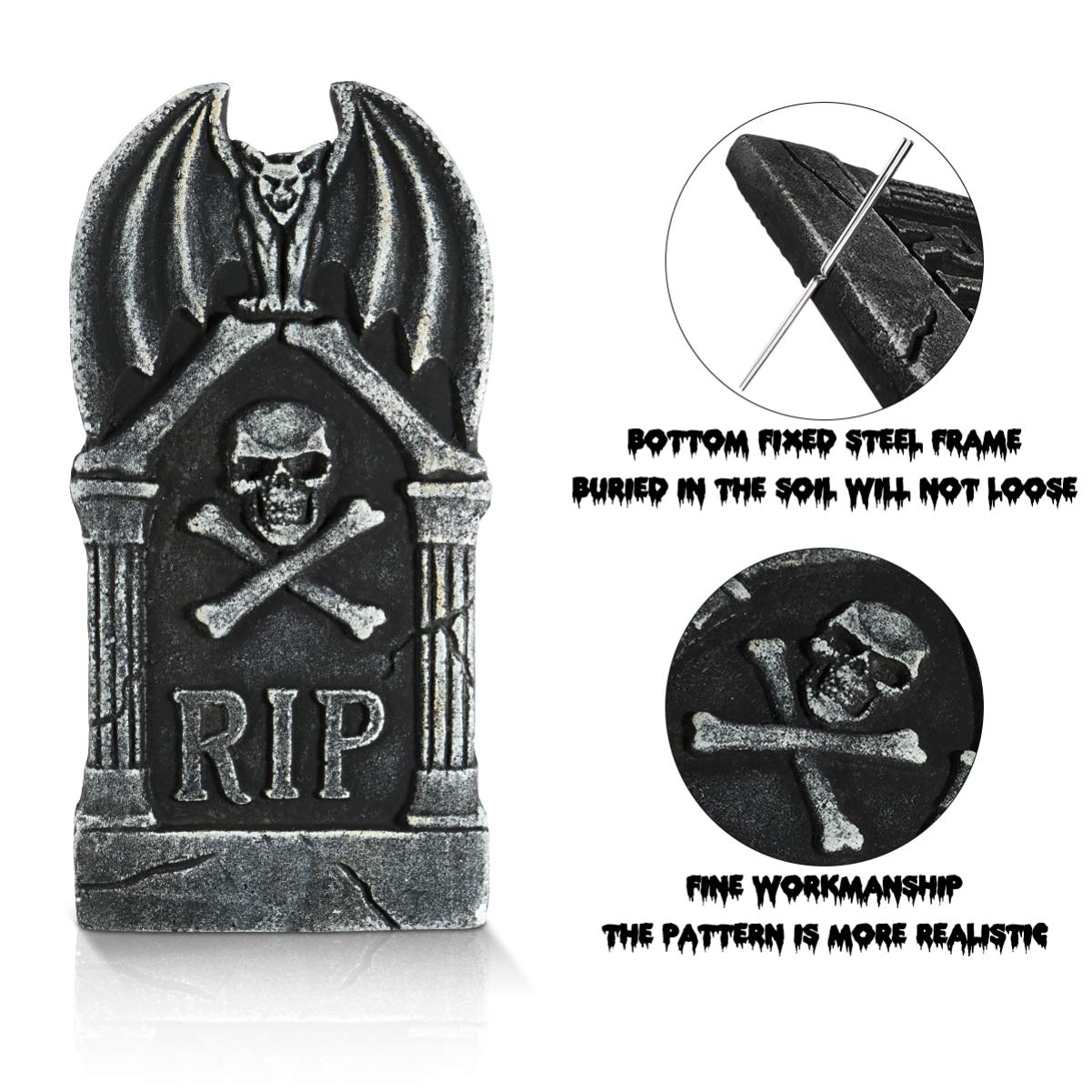 Halloween Foam Graveyard Tombstones - 4 Pack RIP Headstone Decor for Outdoor Yard & Lawn - Spooky Halloween Party & Haunted House Decorations